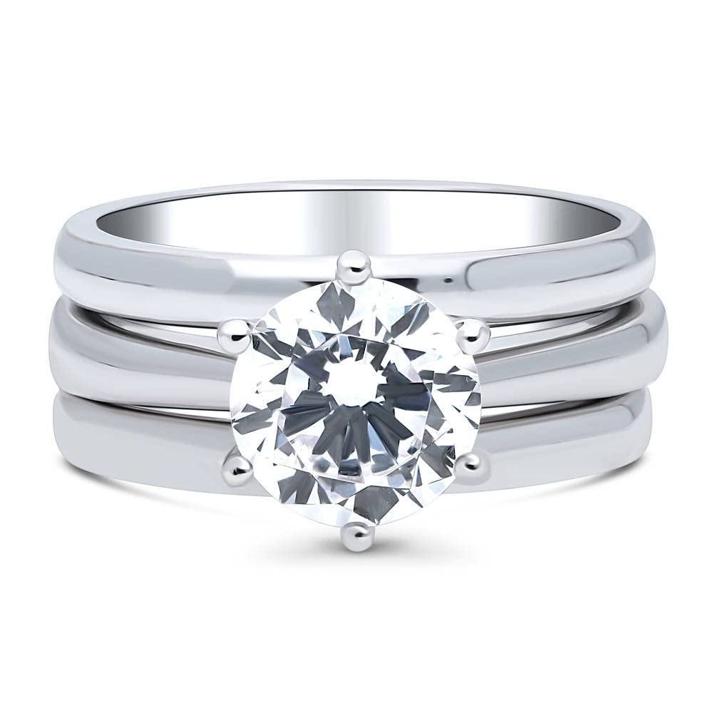 BERRICLE Sterling Silver Solitaire Wedding & Engagement Ring Set - 2 Carat Round Cut Cubic Zirconia CZ for Women, Rhodium Plated (Sizes 4-10) - Perfect for Proposals, Anniversaries & Special Occasions