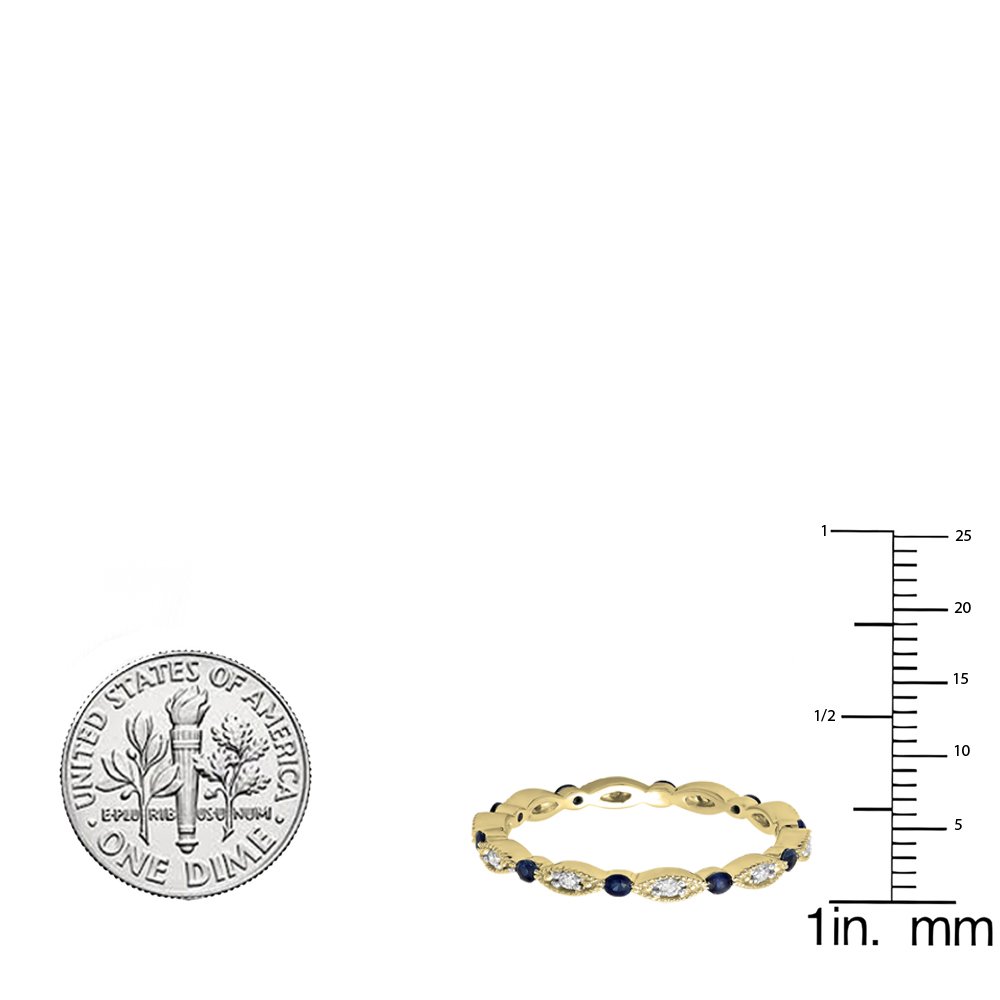 10K Solid Gold Round Blue Sapphire & White Diamond Women's Wedding Eternity Band Stackable Ring - Elegant Bridal Jewelry for Anniversary, Engagement & Stackable Ring Sets