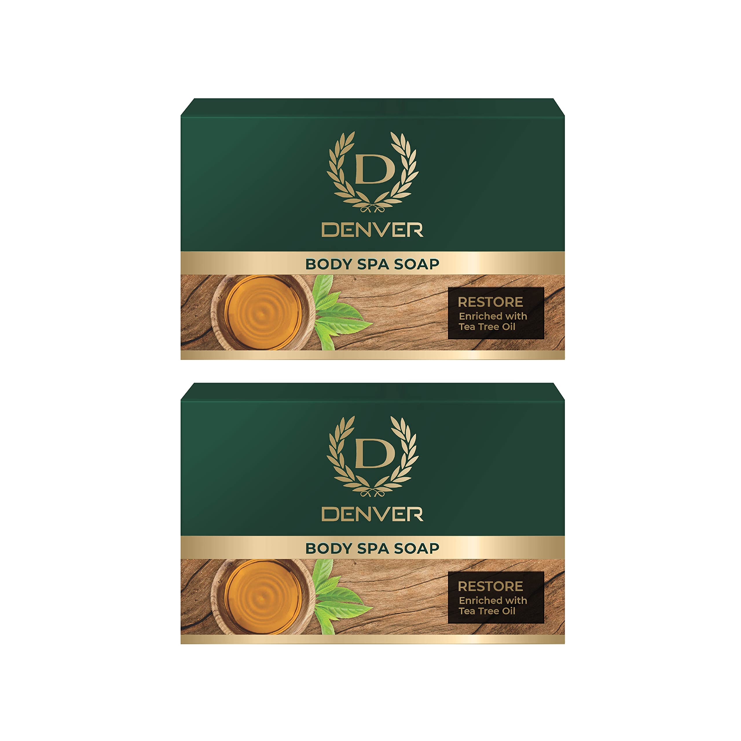 DENVER Restore Body Spa Soap - 125GM Each (Pack of 2) | Tea Tree Oil Enriched Scented Soap Bar for Men | Moisturizing & Refreshing for Daily Shower, Gym & Travel