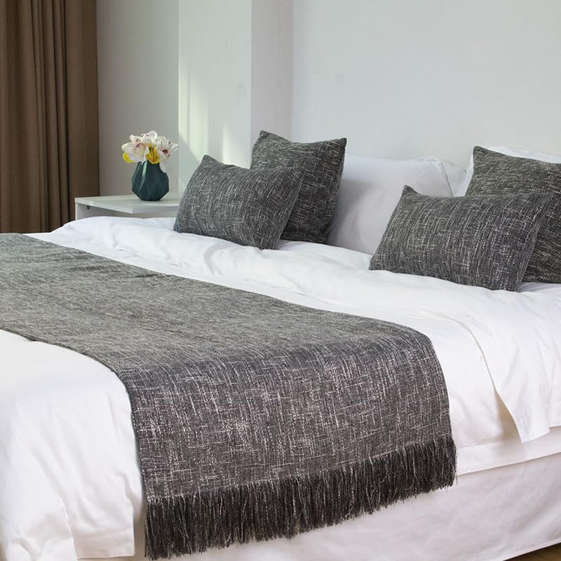 Elegant Solid Color Bed Scarf with Tassels - Queen Size Bed Runner for Home Decoration, Bed Throw for Foot of Bed, Protective Bedding Scarf - Perfect for Master Bedroom, Guest Room & Hotel Decor