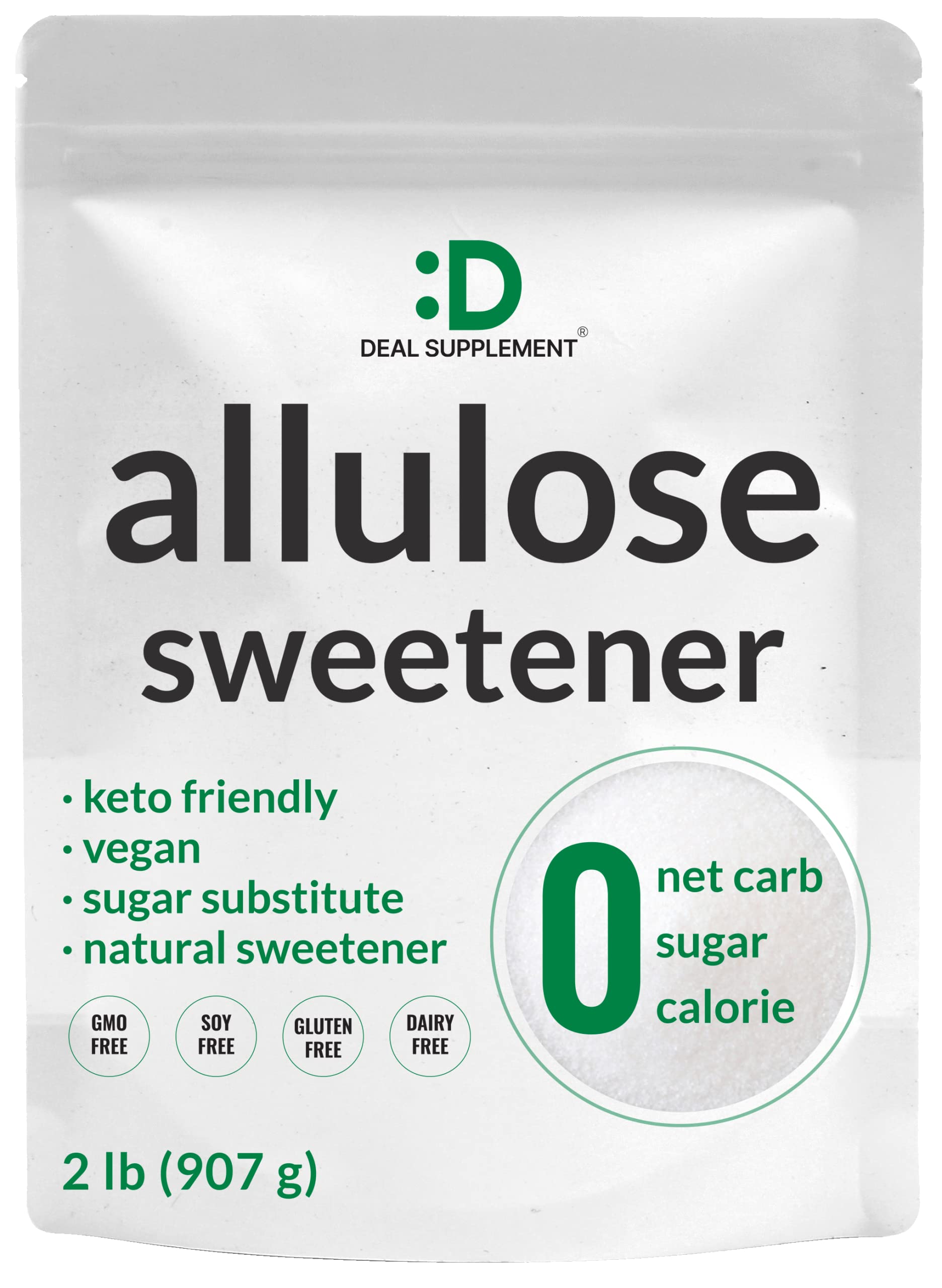 Allulose Sweetener 2 Pounds - Natural Sugar Substitute for Keto & Vegan Diets, Zero Net Carb, Zero Calorie, No Aftertaste - Perfect for Baking, Coffee, Desserts & Low-Carb Recipes