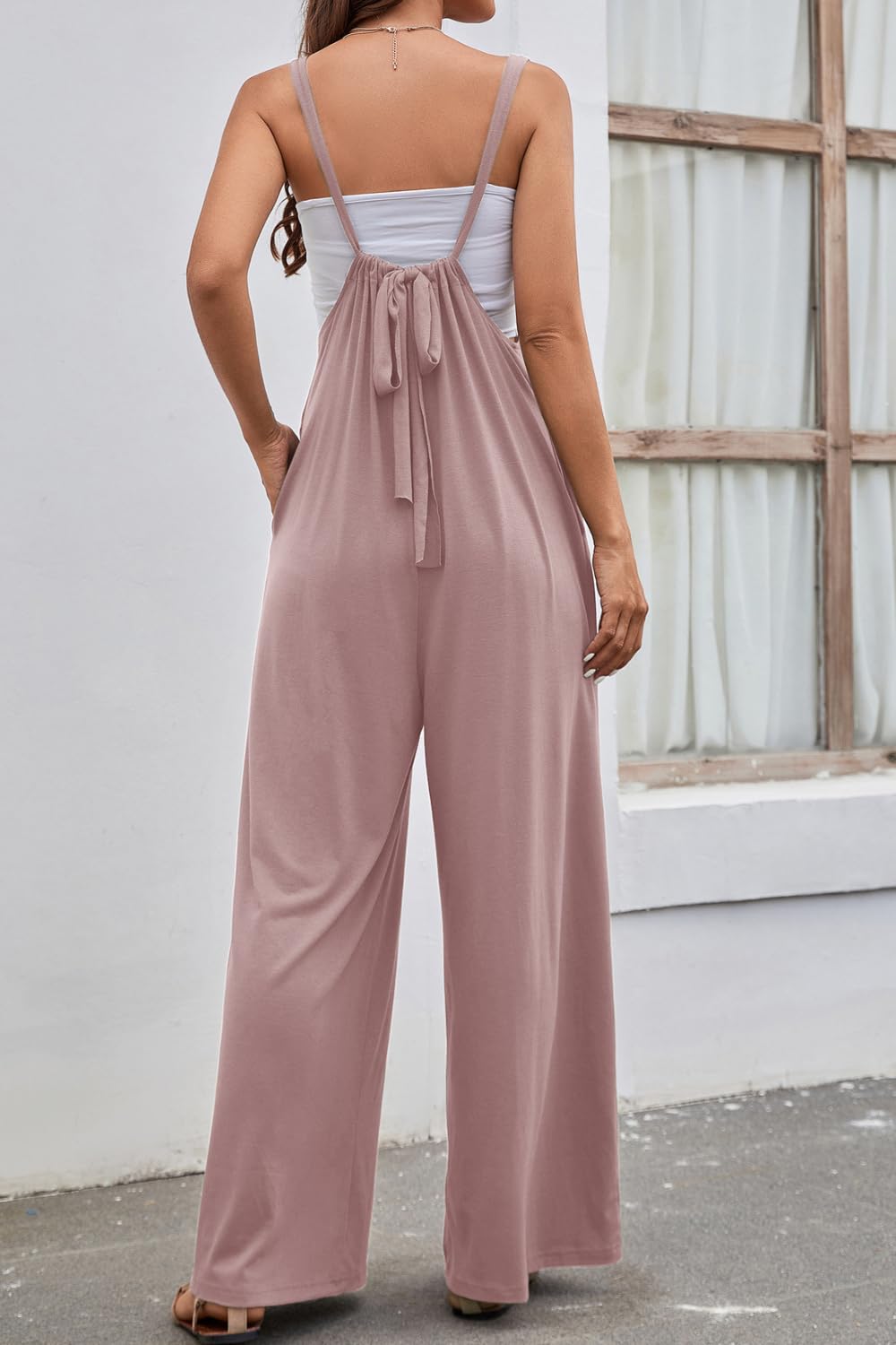Women's Loose Casual Romper Jumpsuit with Adjustable Straps & Pockets - Stretchy Comfortable Outfit for Summer, Travel, and Everyday Wear | Meyeeka