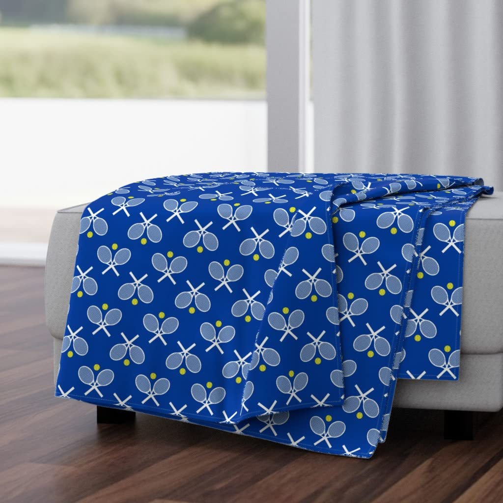 Soft Plush Minky Throw Blanket 50x70 Inches - Blue Tennis Racquets Whimsical Design Cozy Blanket for Bed, Couch & Gift Giving