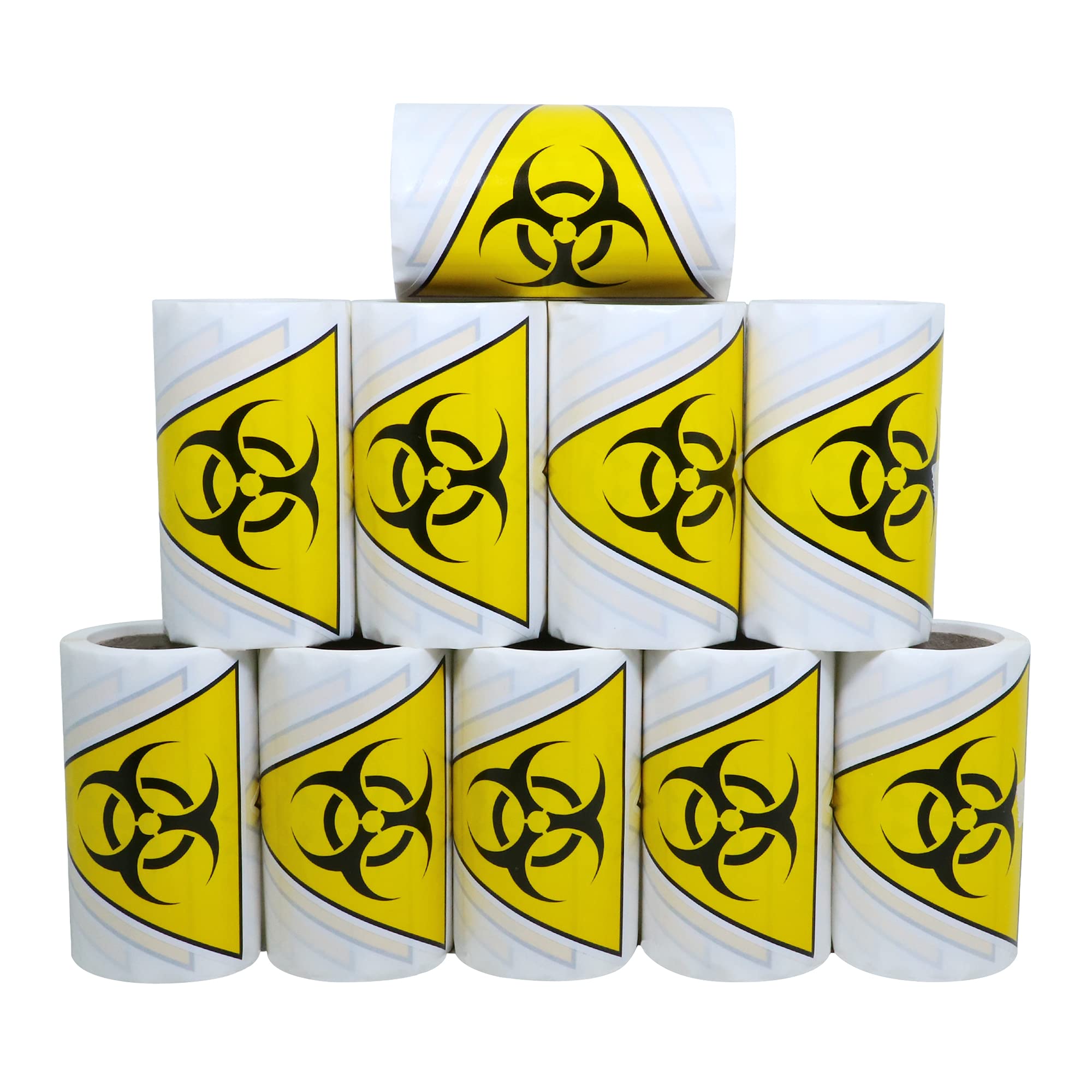 Biohazard Warning Stickers - 4 Inch Universal Triangle Hazard Labels (100 Stickers/Roll, 10 Rolls) - Perfect for Medical Waste Containers, Lab Equipment & Safety Compliance