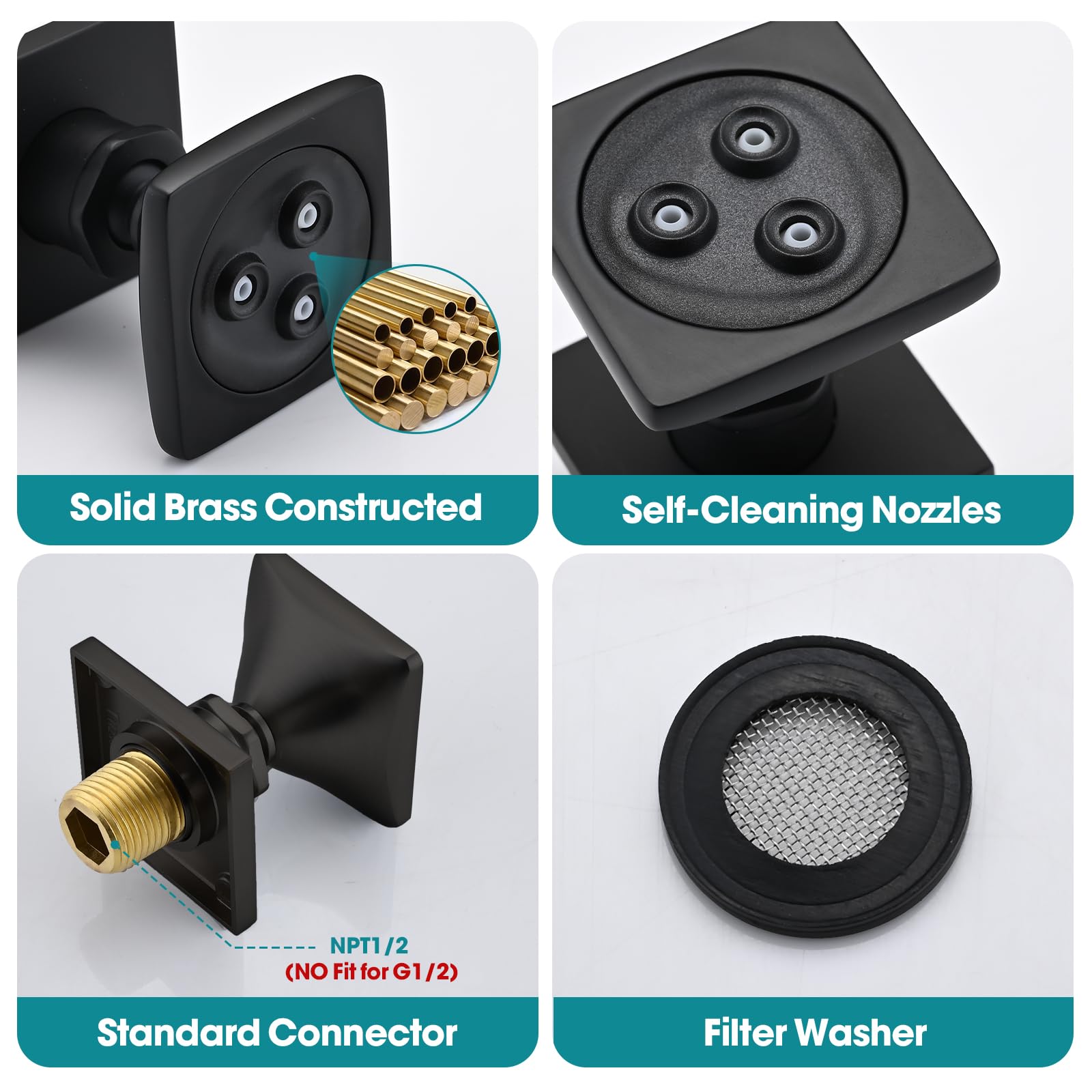 Premium Solid Brass High Pressure Shower Body Spray Jet - Matte Black Square Shower Massage Jet for Bathroom Upgrade, Wall Mount Spa Jet (1PC) - Perfect for Luxury Shower Experience & Relaxing Hydrotherapy Massage