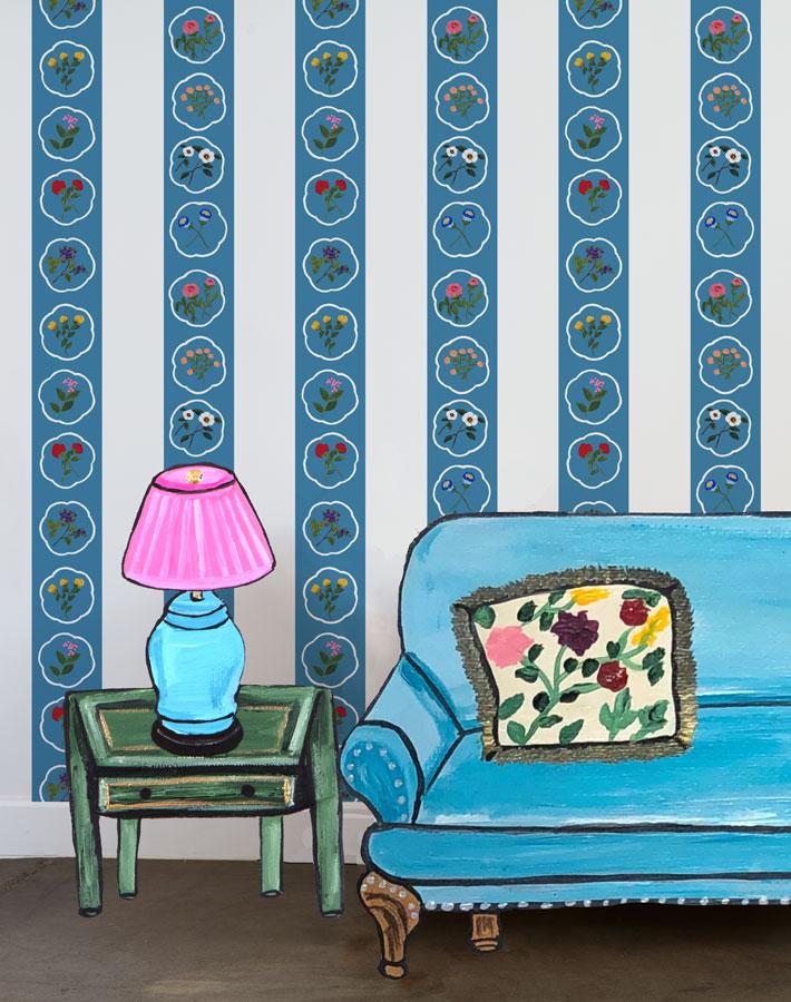 Montaigne Stripe Wallpaper by Carly Beck - Blue Lapis Design for Living Room & Bedroom Decor | Peel and Stick Removable Wallpaper