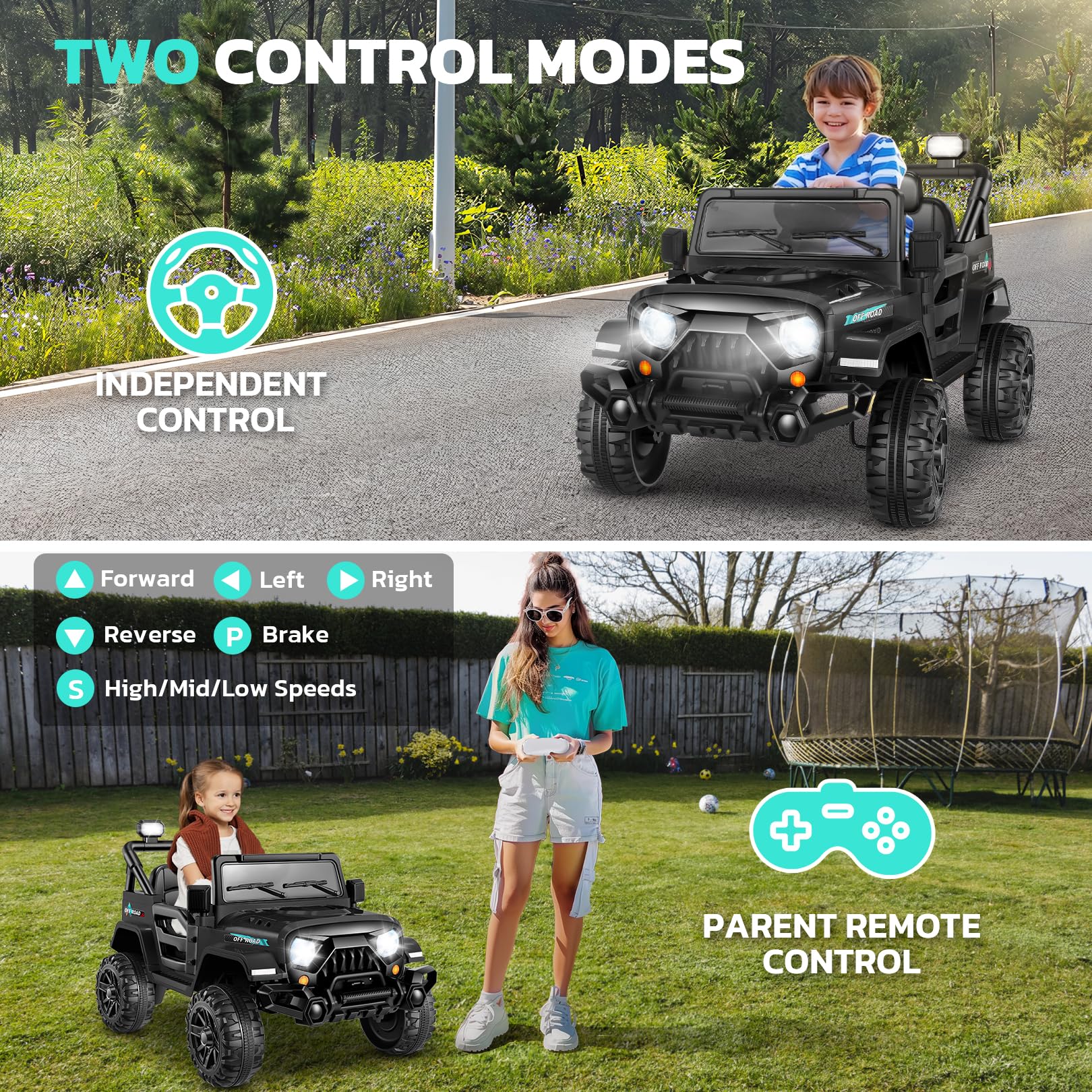 Hikole 12V Electric Ride on Car for Kids 3-6 Years - Remote Control, LED Lights, 3 Speed Modes, Spring Suspension & Seat Belt - Black Battery Powered Truck Toy for Boys & Girls | Perfect for Birthday Gifts, Outdoor Play & Backyard Fun