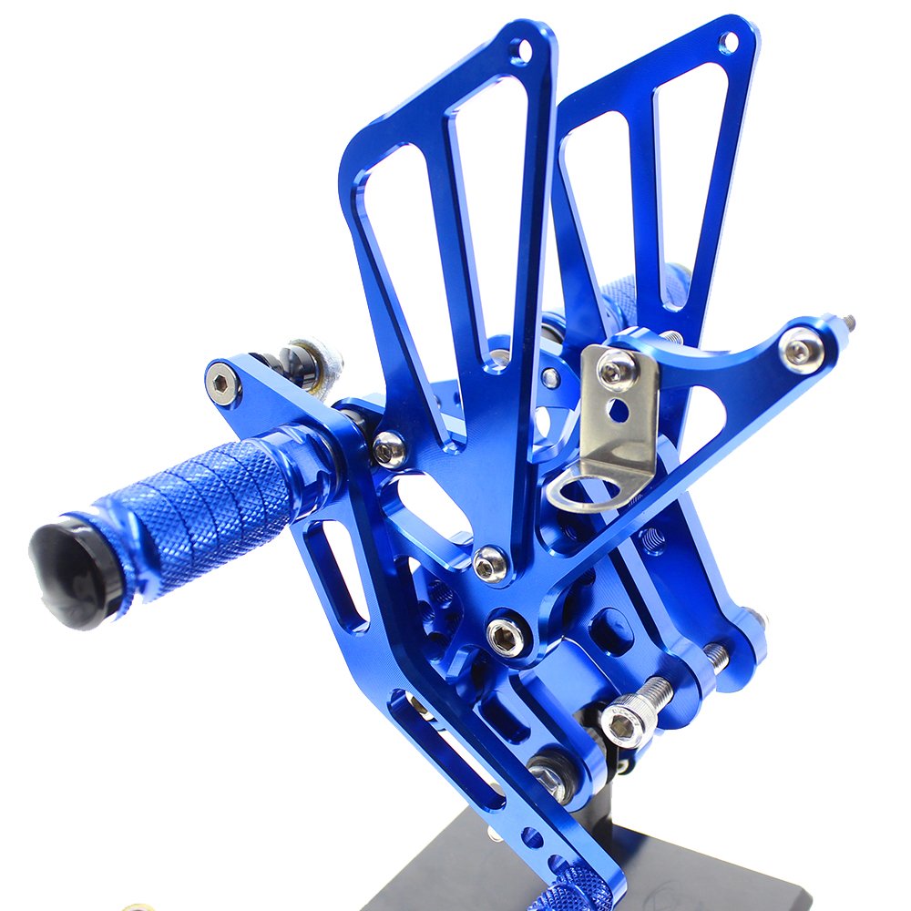 Adjustable CNC GSXR1000 07-08 Motorcycle Rearset Foot Pegs - Fully Customizable Footrests for Suzuki GSX-R1000 (2007-2008) - High-Performance Blue Anodized Aluminum Foot Boards - Perfect for Track Racing & Street Riding