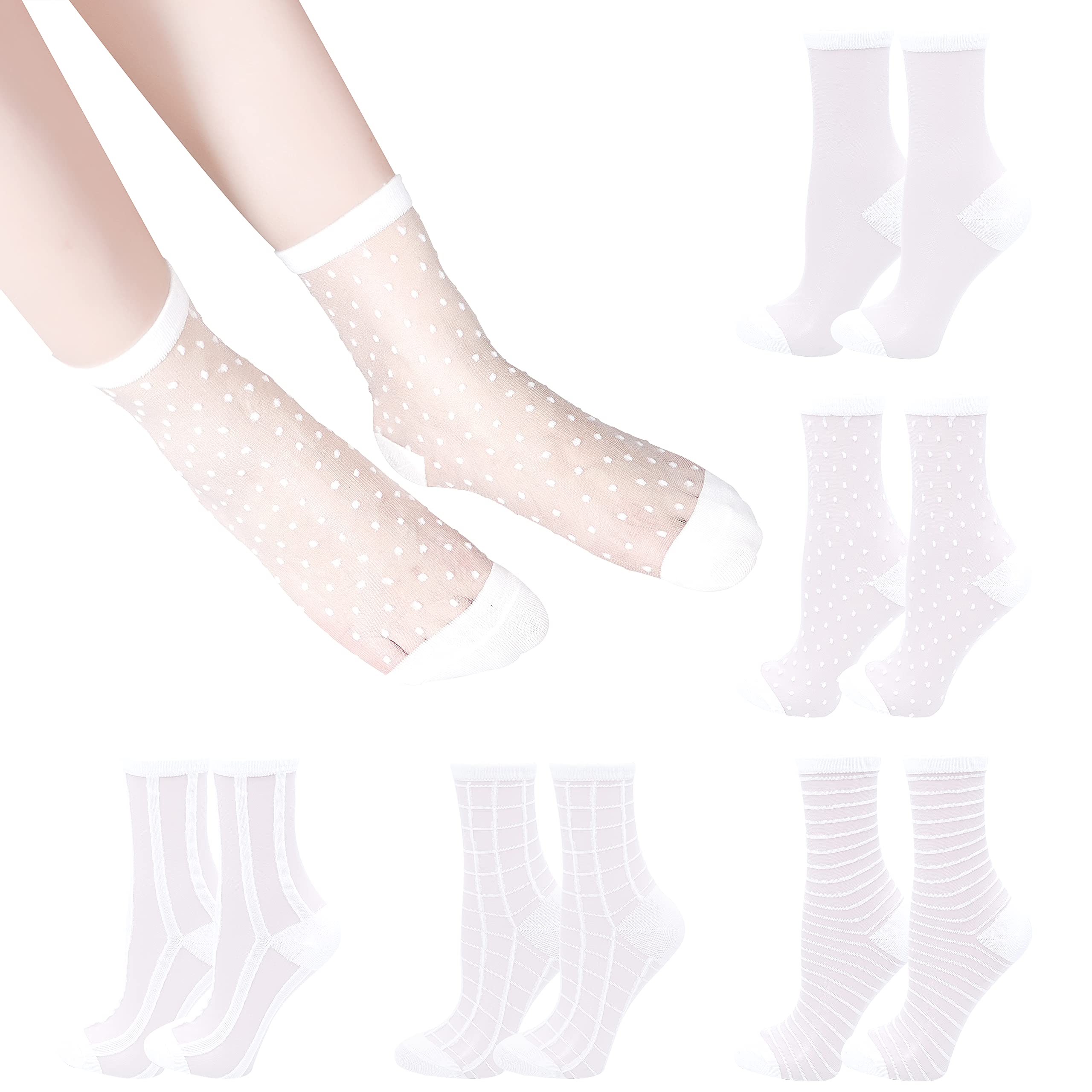 Bienvenu Women's Sheer Lace Fishnet Mesh Nylon Ankle Socks - 5 Pairs Pack, Breathable Thin Socks for Casual Wear, Office, Dating & Special Occasions