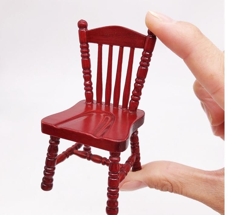 Red Wooden Dollhouse Furniture Chair - Exquisite Miniature Armchair for 1:12 Scale Dollhouse, Photography Props & Home Decoration | Perfect for Dollhouse Decor, Miniature Scenes & Creative Photography