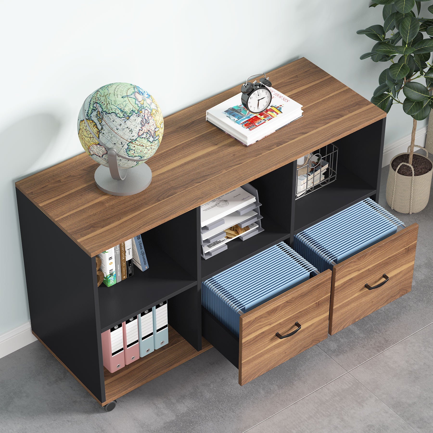 43 File Cabinet with Wheels - Mobile Letter Size Filing Storage Cabinet for Office, Home, or School Organization