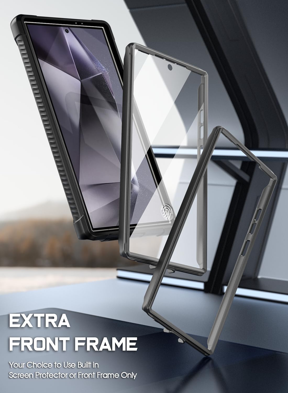 Poetic Guardian Case for Samsung Galaxy S24 Ultra 5G (6.8 Inch) - Shockproof Hybrid Clear Cover with Built-in Camera Stand & Fingerprint-Compatible Screen Protector | Black/Clear | Perfect for Outdoor Adventures, Work & Travel Protection