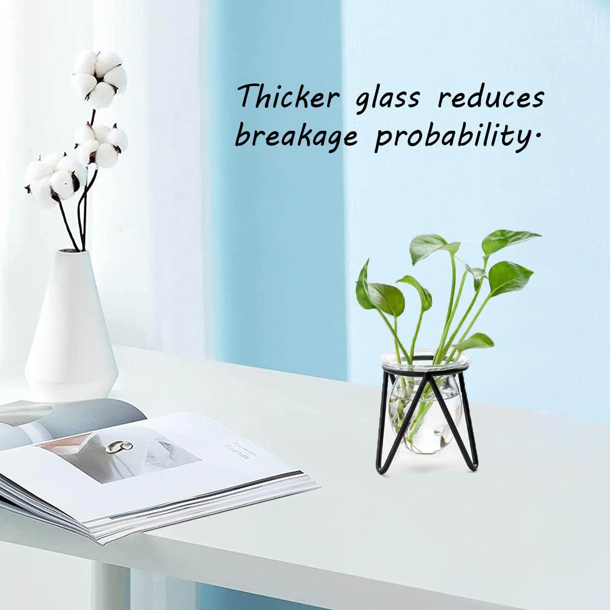 Metal Stand Plant Terrarium - Glass Bulb Vase for Hydroponic Plants | Indoor Home, Office & Garden Decor | Perfect for Succulents, Air Plants & Small Herbs
