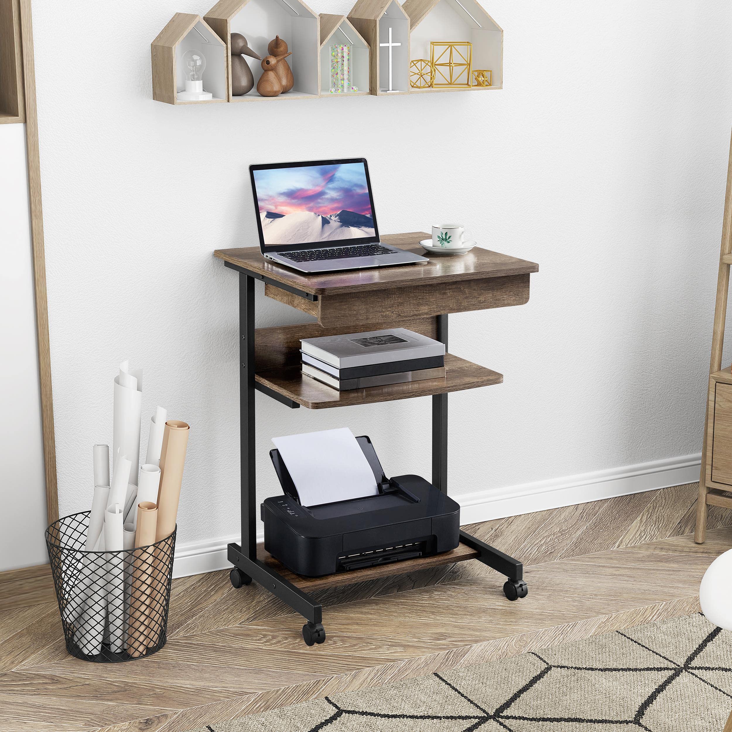 Topeakmart Compact Rolling Computer Desk with Wheels - Mobile Standing Desk for Small Spaces, Laptop Workstation, Student Study Table, Bedside Office Desk (Taupe Wood Finish) - Perfect for Home Office, Dorm Room & Small Apartments
