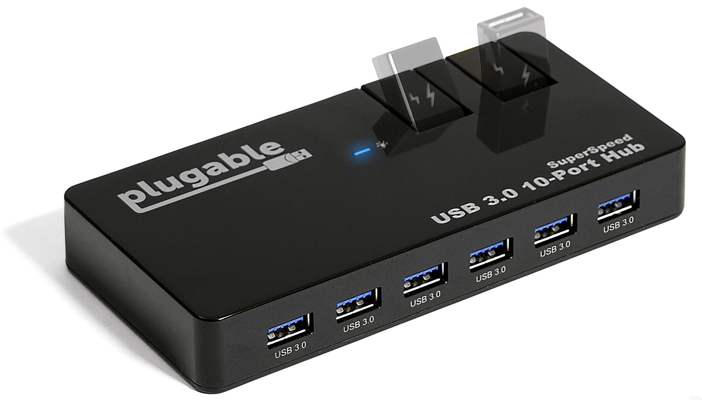 Plugable USB 3.0 10-Port Hub with 50W Power Adapter - High-Speed Data Transfer for Laptops, PCs & Workstations | Perfect for Home Office, Gaming & Multi-Device Setup