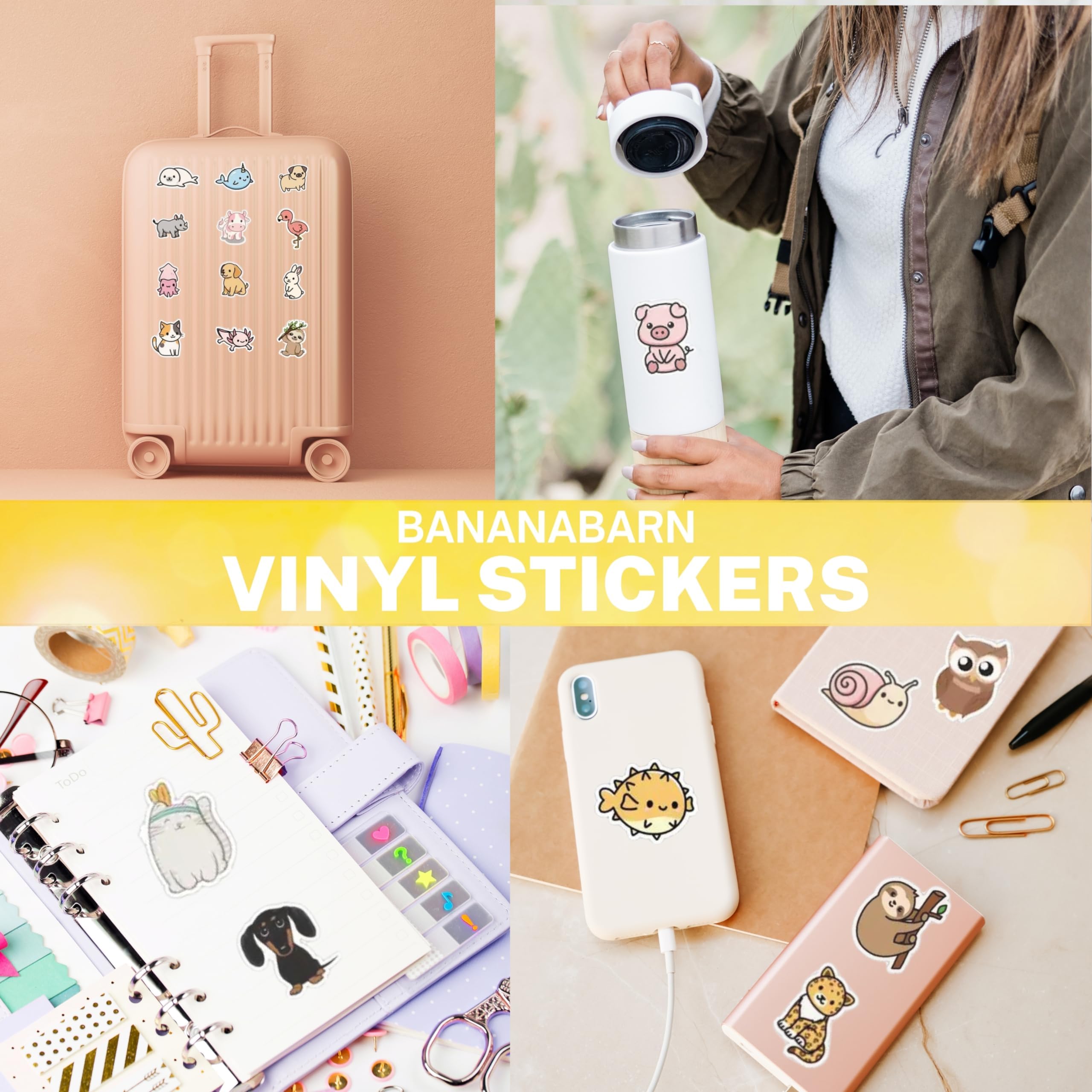 103 Pcs Cute Animal Stickers for Kids - Waterproof Vinyl Stickers for Chromebook, Laptop, Phone Case, Water Bottle, Notebook | Fun Decorative Stickers for School, Office, Party Favors & Stocking Stuffers