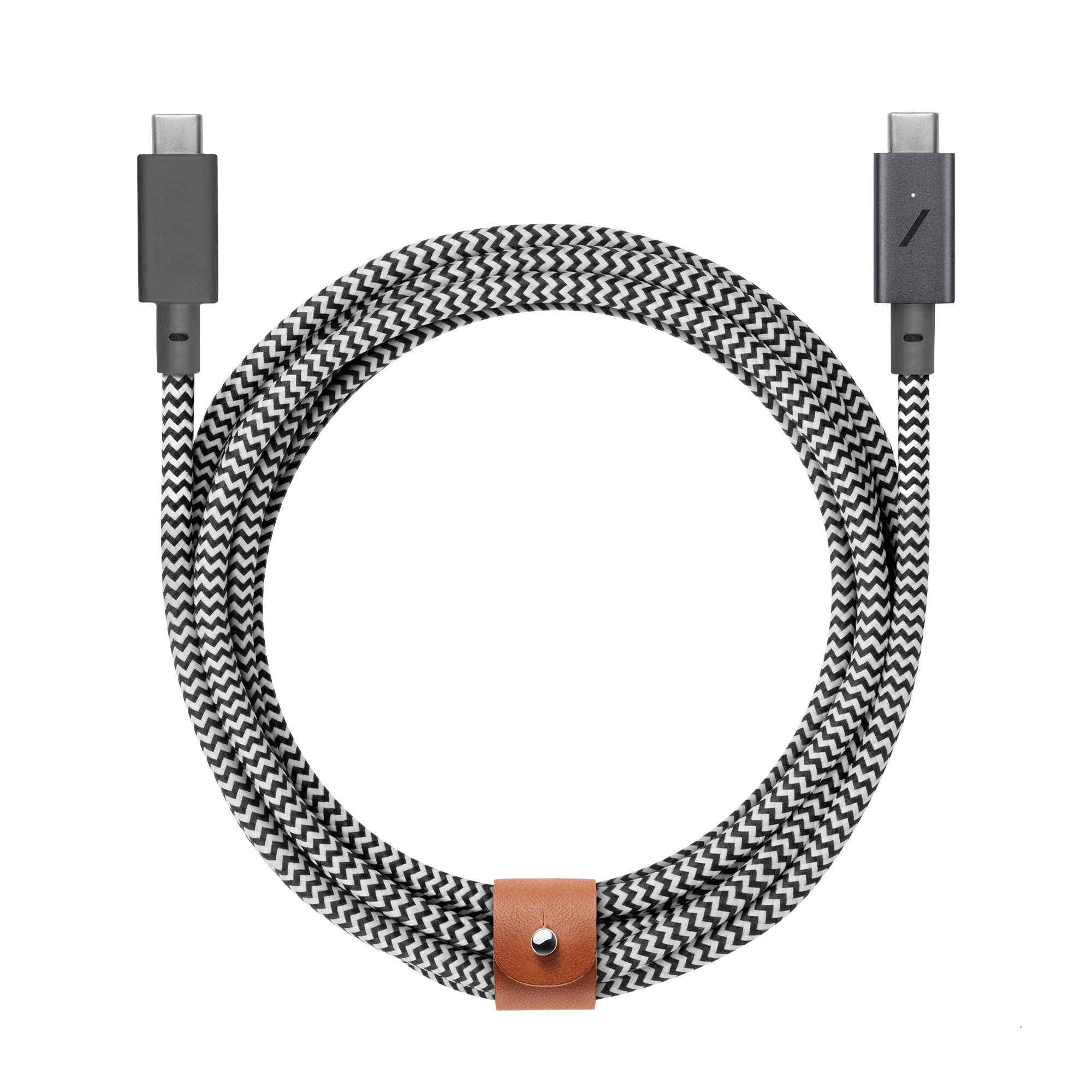 Premium USB-C to USB-C 8ft Fast Charging Cable - Ultra Durable Type-C Belt Cable Pro with Leather Strap | Compatible with MacBook Pro 2017-2023, MacBook Air M1/M2, Surface Go 3 | Perfect for Home, Office & Travel Charging (Zebra Design)