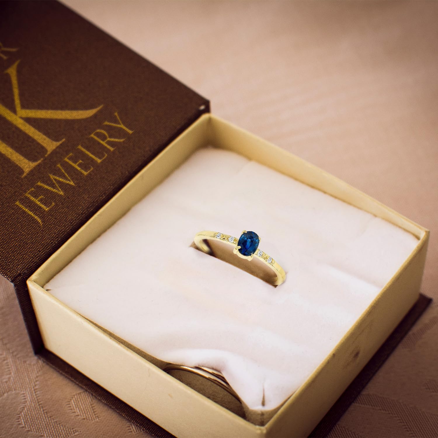 14K Gold Oval Blue Sapphire and Diamond Engagement Ring for Women - Elegant Birthstone Jewelry Gift for Her, Perfect for Proposals, Anniversaries & Special Occasions