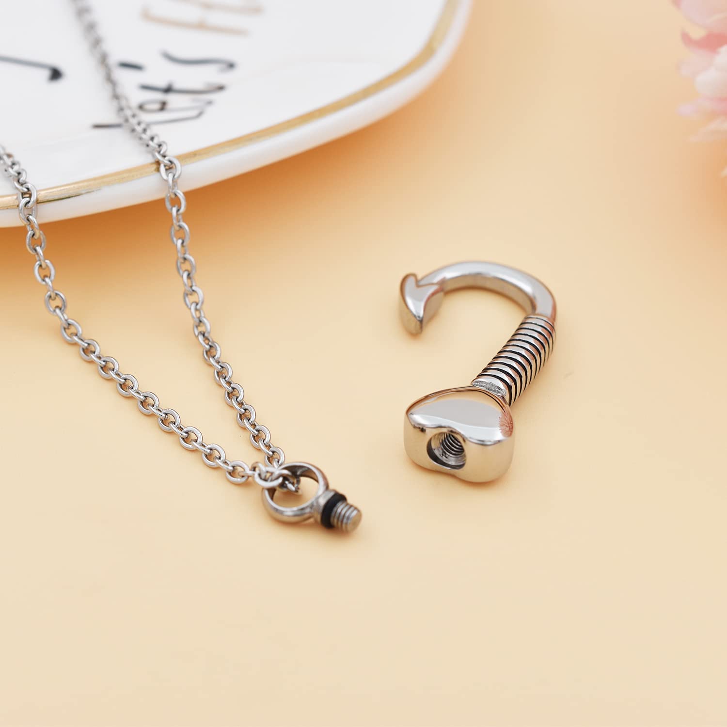 316L Stainless Steel Fish Hook Memorial Pendant - Cremation Jewelry for Ashes Keepsake - Unisex Outdoor Memorial Gift