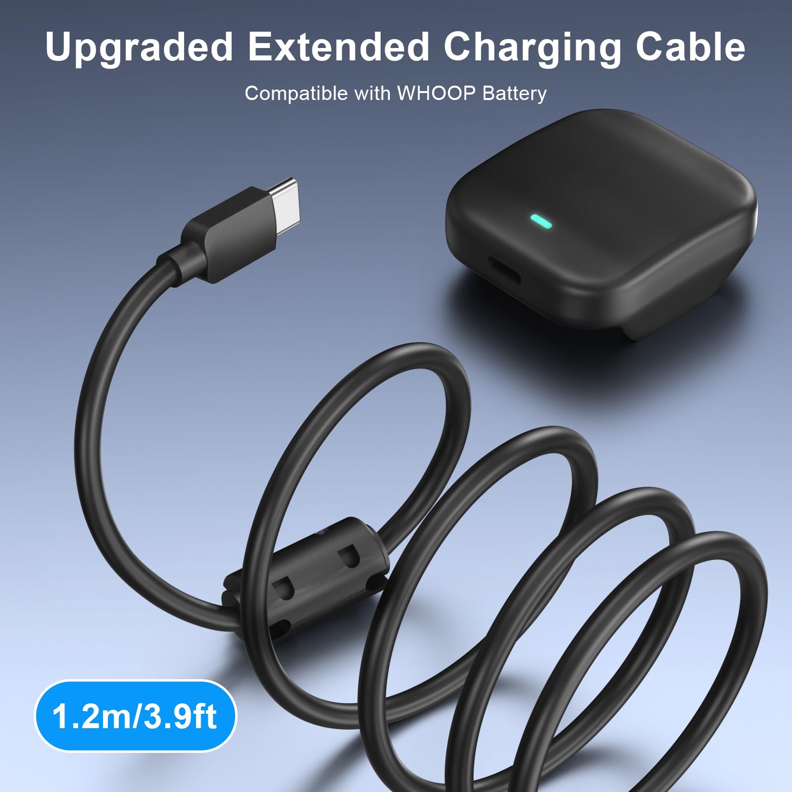 Kuaguozhe 3.9ft Extended Charging Cable for Whoop Battery 4.0 - Replacement USB Charger Cord Compatible with Whoop Charger (Cable Only) - Perfect for Fitness Tracking, Sleep Monitoring & Wireless Charging