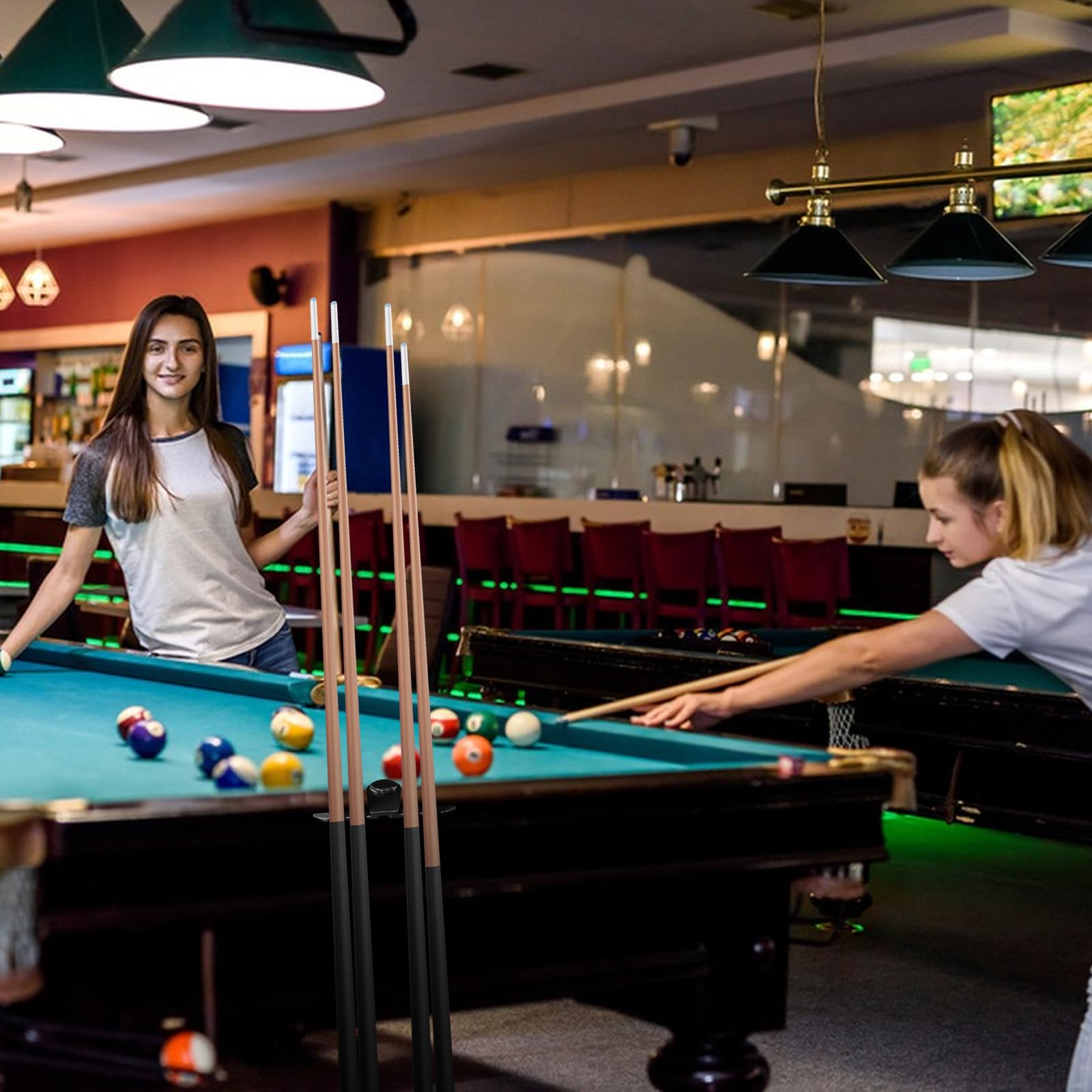 4 Holes Pool Stick Holder - Portable Weighted Cue Stick Organizer - Durable Metal Pool Cue Stand for Billiards Table | Perfect for Home Game Rooms, Bars & Pool Halls