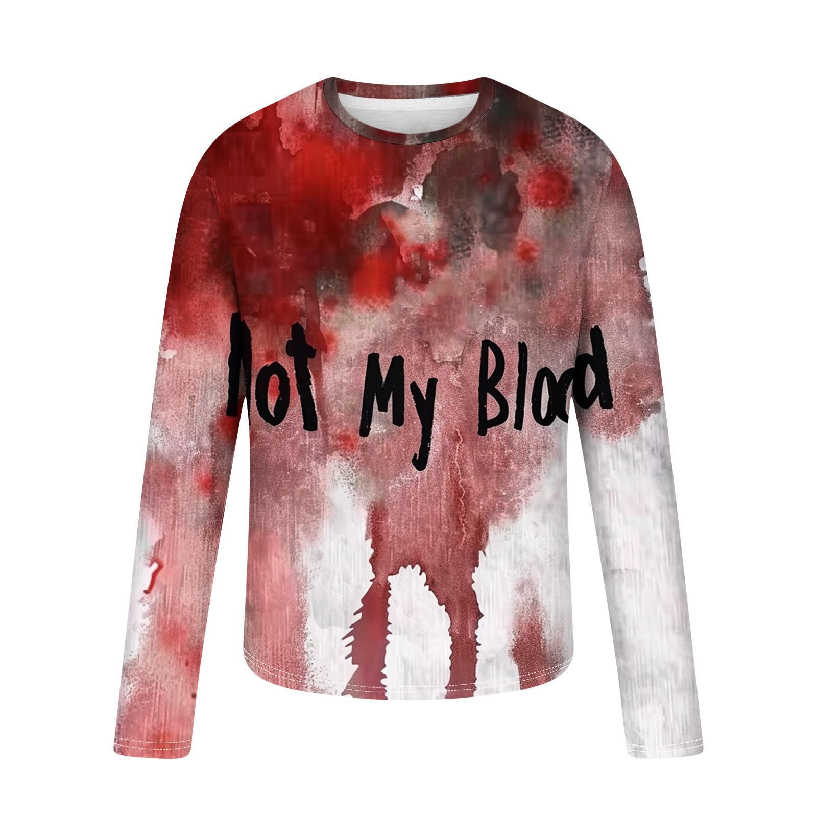 Men's Halloween Bloody Graphic Long Sleeve T-Shirt - Not My Blood Horror Novelty Tee for Costume Parties & Scary Events