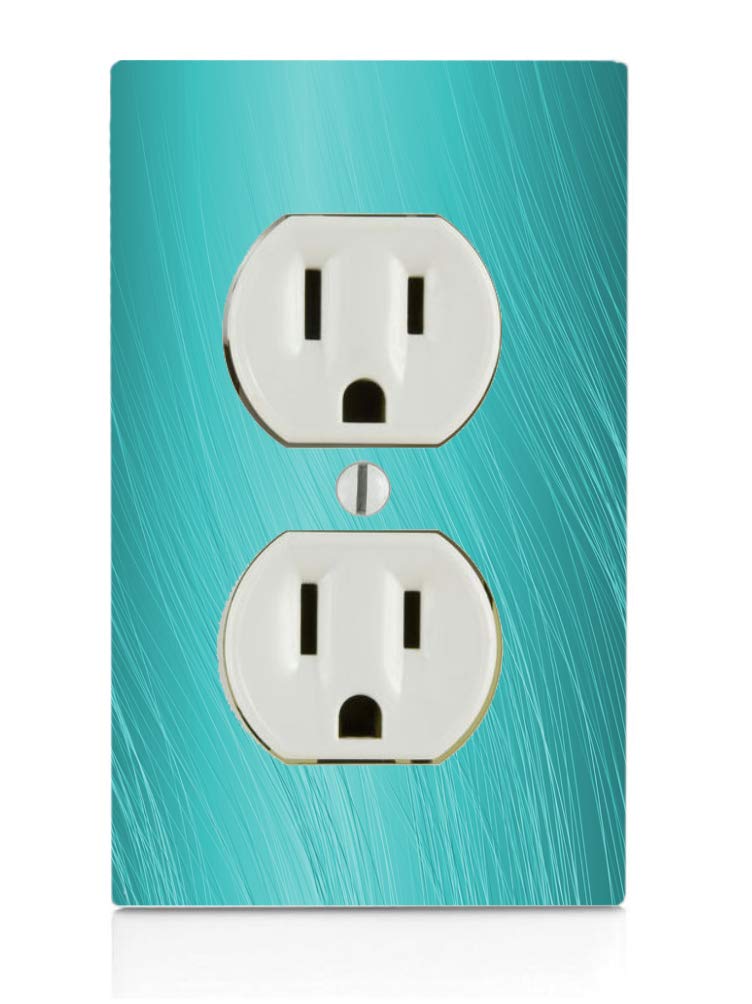 Wavy Lines Design Blue Teal Aqua Printed Electrical Outlet Cover Plate - Modern Wall Plate for Living Room, Bedroom, Office Decor