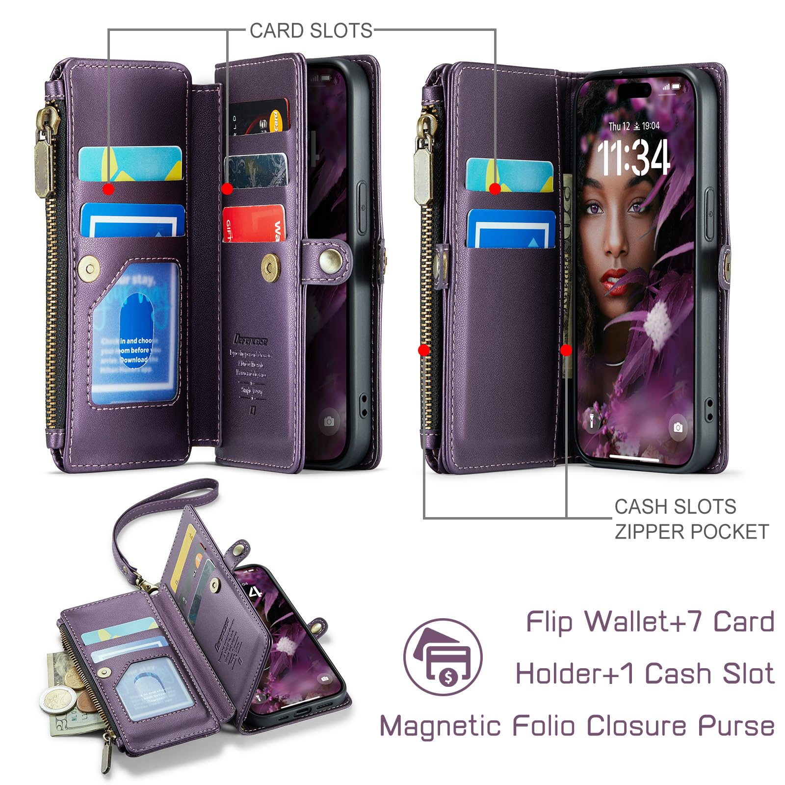 RFID Blocking PU Leather Wallet Case for iPhone 15 Pro (6.1