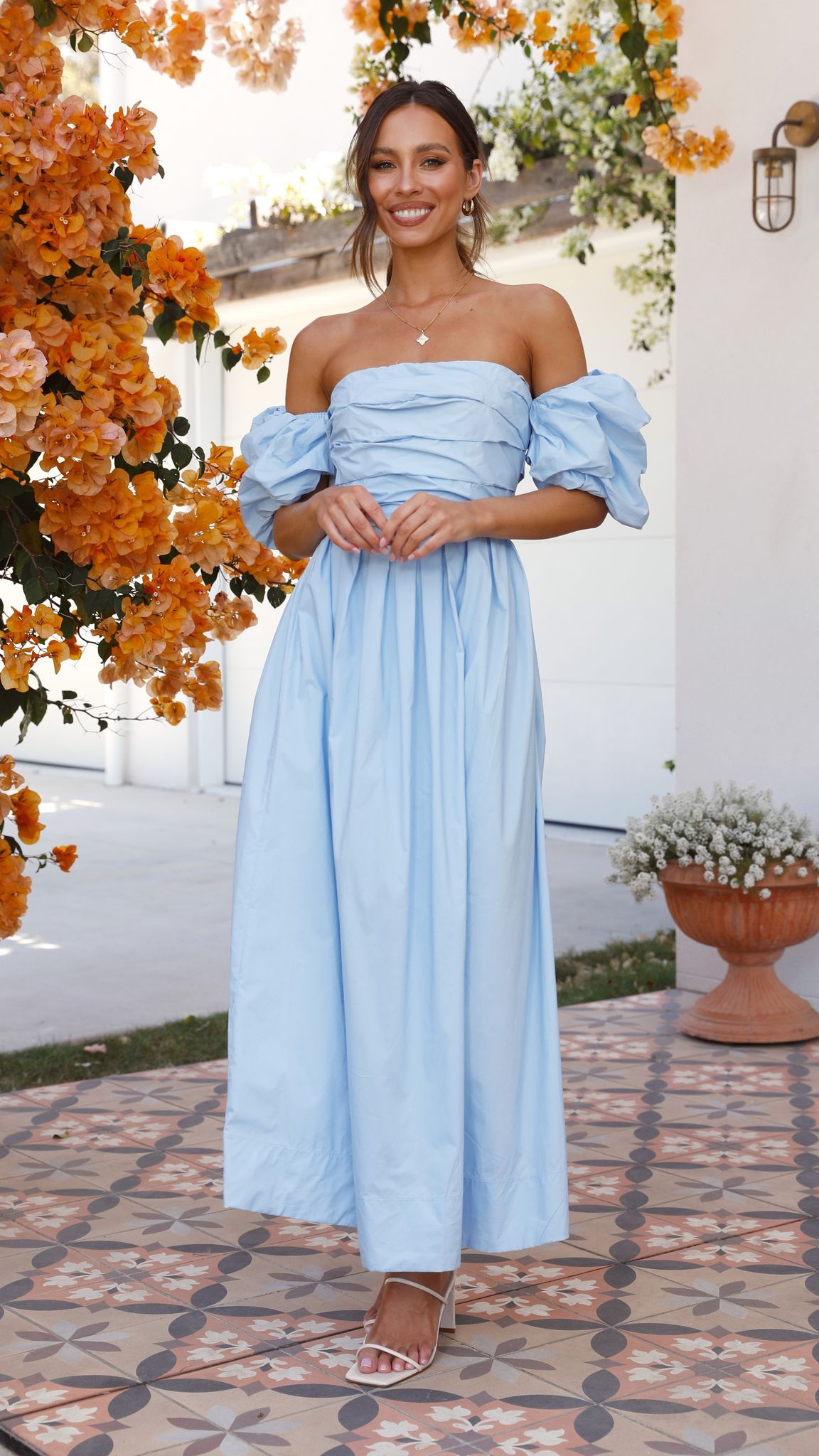 Caelius Midi Dress for Women - Light Blue Flowy Summer Dress for Beach, Wedding & Casual Outings