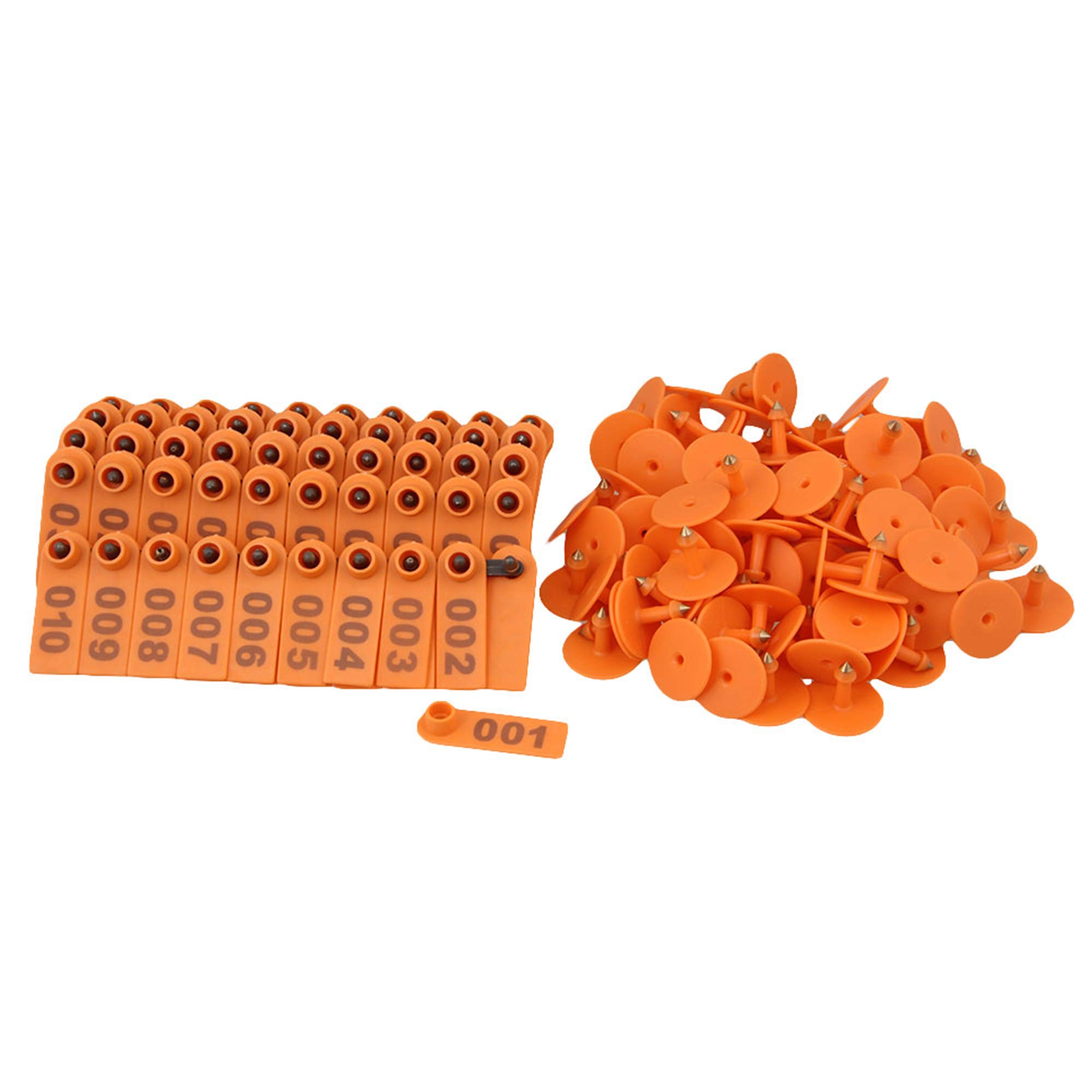 BQLZR 100-Pack Orange Plastic Livestock Ear Tags for Goats, Sheep, Pigs - Numbered 1-100 | Durable Animal Identification for Farm Management & Veterinary Use