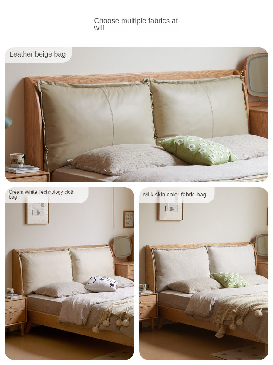 Premium Oak Solid Wood Frame with Top Grain Leather Upholstery & Technical Fabric Bed - Perfect for Modern Bedrooms, Guest Rooms & Luxury Home Decor