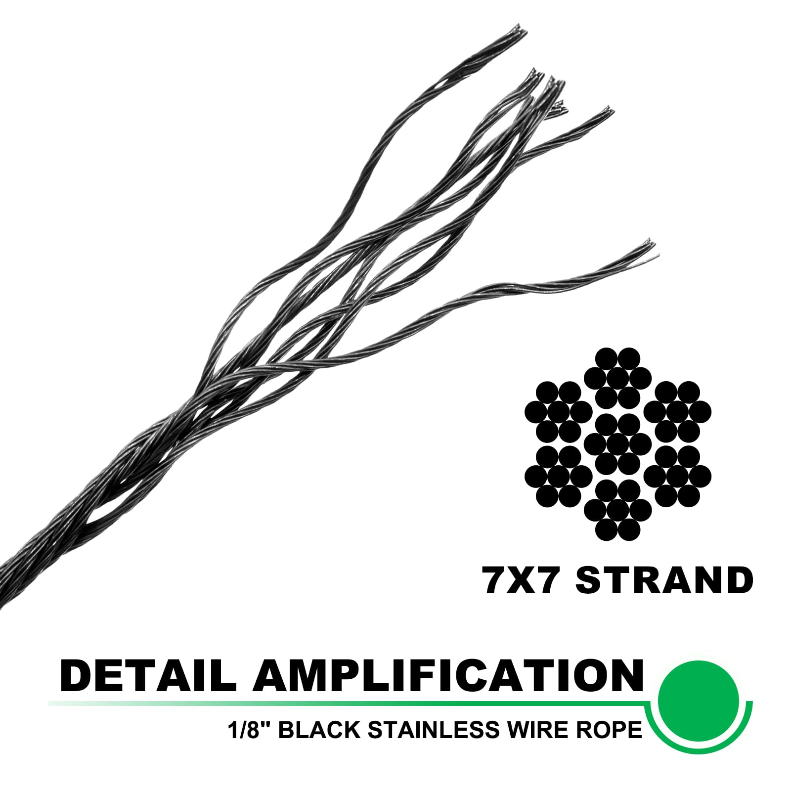 1/8 Inch 800ft T316 Stainless Steel Cable Wire Rope - 7x7 Strands for Deck Railing Systems, Staircase Railings & Outdoor Balcony Safety - Aircraft Cable Kits & Construction Hardware (Weather-Resistant, Marine Grade) - Perfect for Home Decks, Pool Fences & Industrial Guardrails