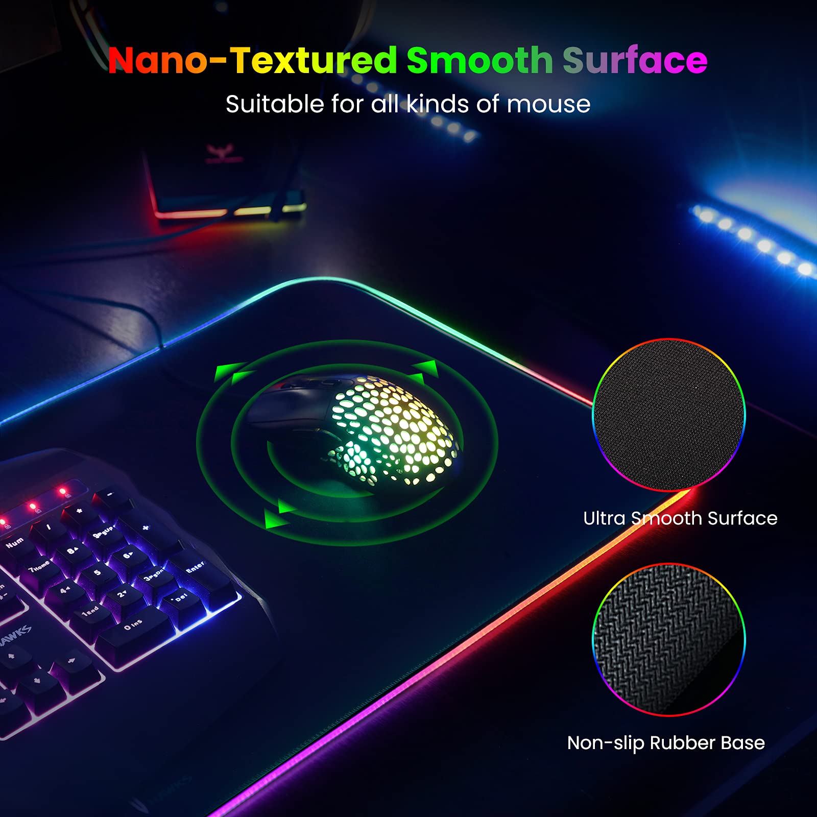 Blade Hawks Extra Large RGB Gaming Mouse Pad - 31.5 x 12 Inch LED Mouse Mat with Anti-Slip Rubber Base | Waterproof Extended Keyboard Mousepad for PC, Laptop, Office & Gaming Setup | Perfect for Esports, Work & Home Computer Use
