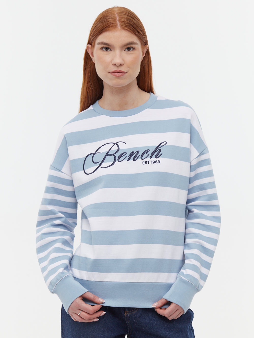 Hanneli Striped Crew Neck Sweatshirt for Women - Soft Cotton Casual Pullover - Perfect for Fall Outfits, Weekend Wear & Cozy Loungewear
