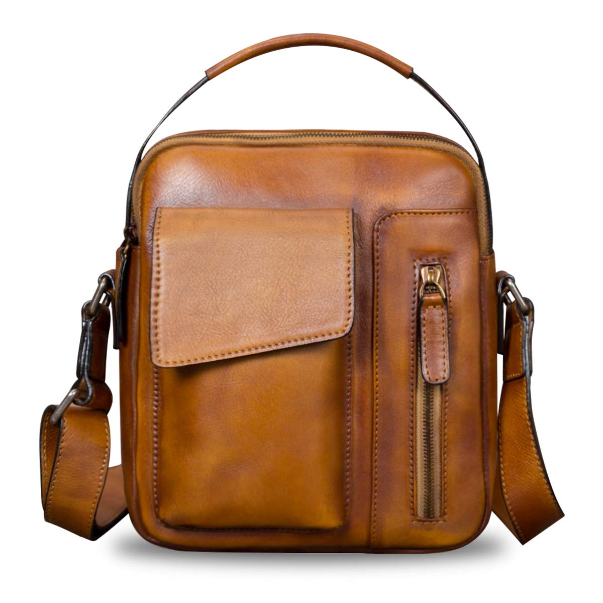 Genuine Leather Messenger Bag for Men - Vintage Real Leather Crossbody Shoulder Bag with Adjustable Strap - Perfect for Work, Travel & Everyday Use