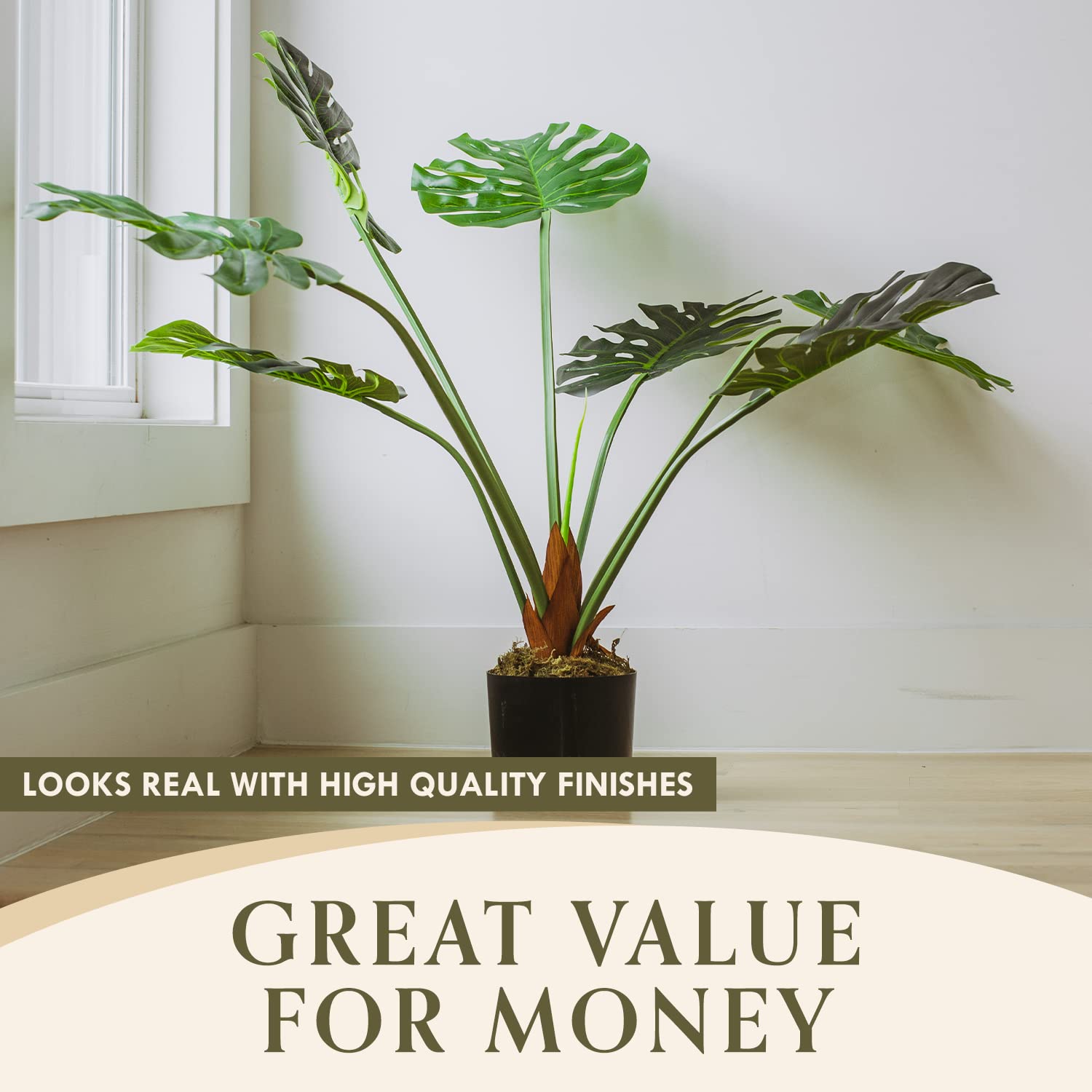 4ft Faux Monstera Plant - Large Artificial Indoor Plants for Home Decor, Tall Fake Plants for Living Room, Office & Bedroom - Perfect for Modern Home Styling & Office Greenery