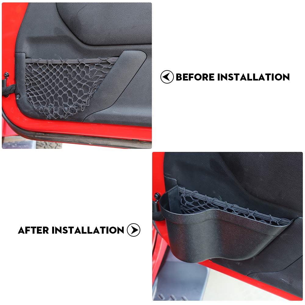 RT-TCZ Jeep Wrangler JK Door Storage Pocket & Cup Holder Tray Organizer - Compatible with 2011-2017 JK/JKU Models - Perfect for Road Trips, Off-Road Adventures & Daily Commutes