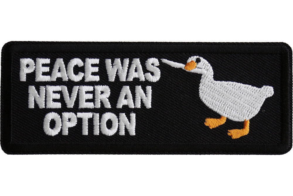Peace Was Never An Option Iron On Patch - Funny Sarcastic Embroidered Badge for Jackets, Hats, Bags - Perfect for DIY Clothing Customization & Gifts