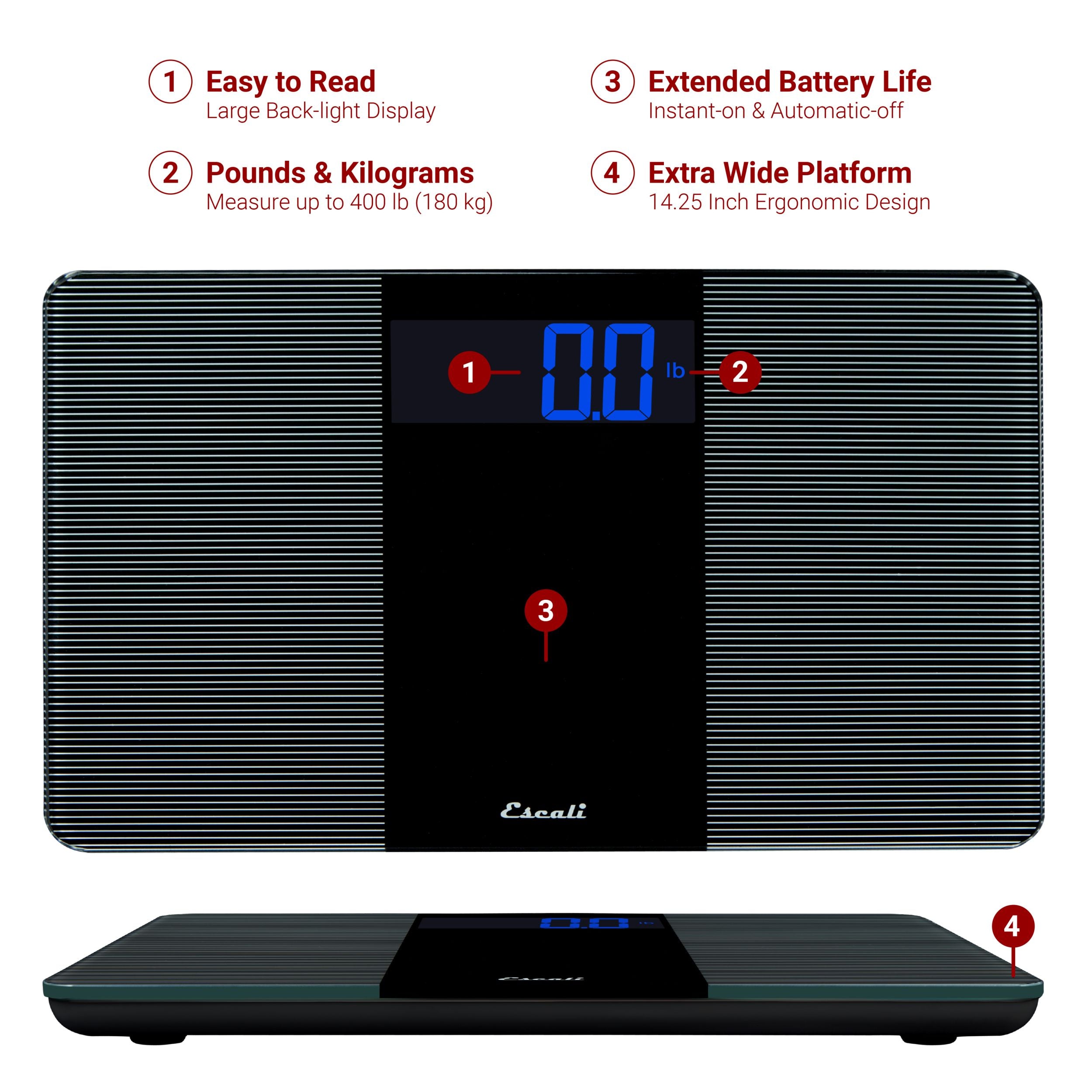 Extra Wide Bathroom Scale - 400 lbs Capacity, Large Non-Slip Platform, Digital Weight Scale for Bathroom, Home Gym, Office | Perfect for Plus Size Adults & Families
