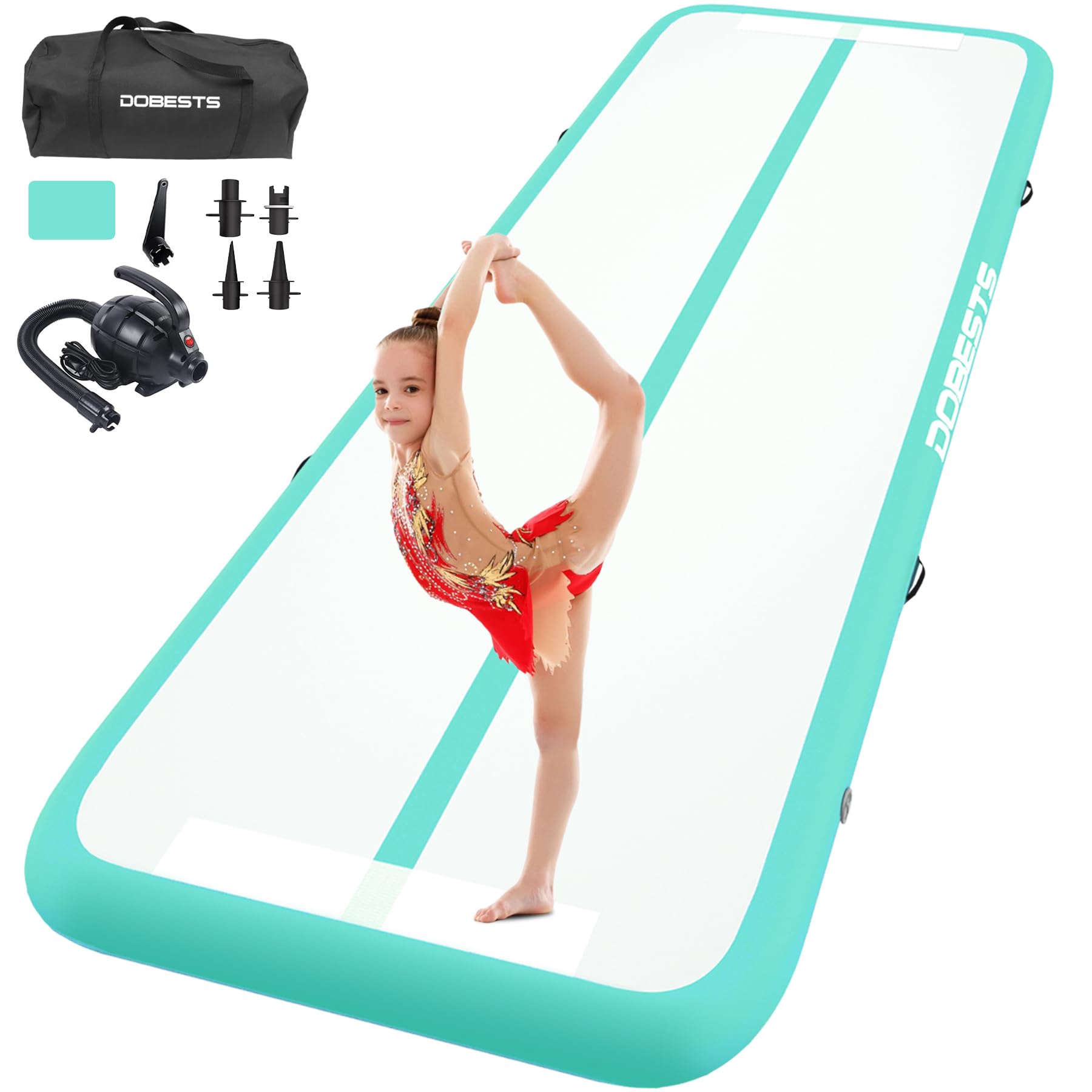 DOBESTS Inflatable Gymnastics Tumbling Mat 6.6ft/10ft/13ft/16ft/20ft - Portable Air Track for Home & Gym Training with Electric Pump - Perfect for Tumbling, Cheerleading, Parkour & Kids Play