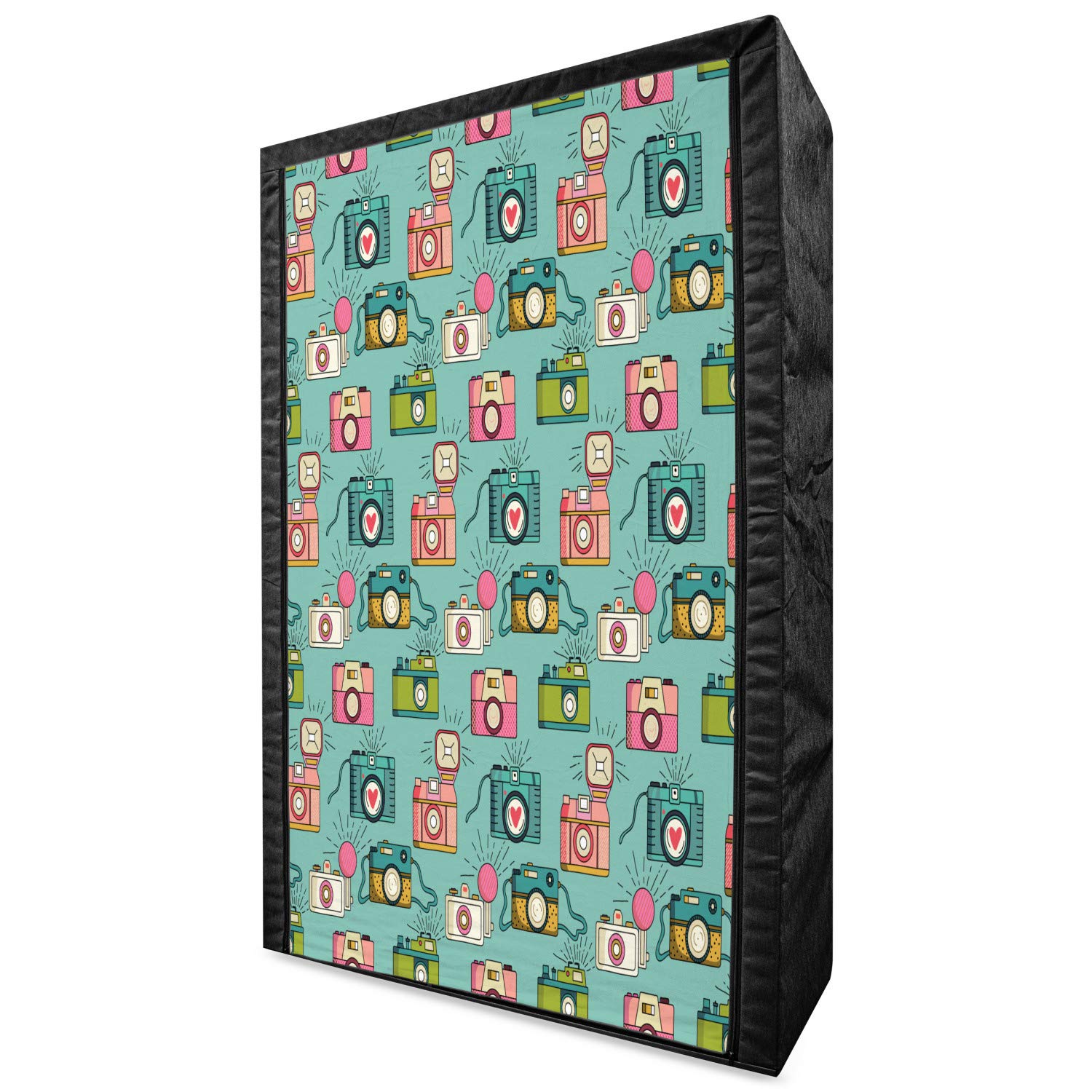 Ambesonne Retro Portable Fabric Wardrobe - Vintage Camera Print Clothing Organizer with Shelves, 42.5 Inch Multicolor Storage Closet for Bedroom, Closet & Dorm Organization | Perfect for Small Spaces & Travel