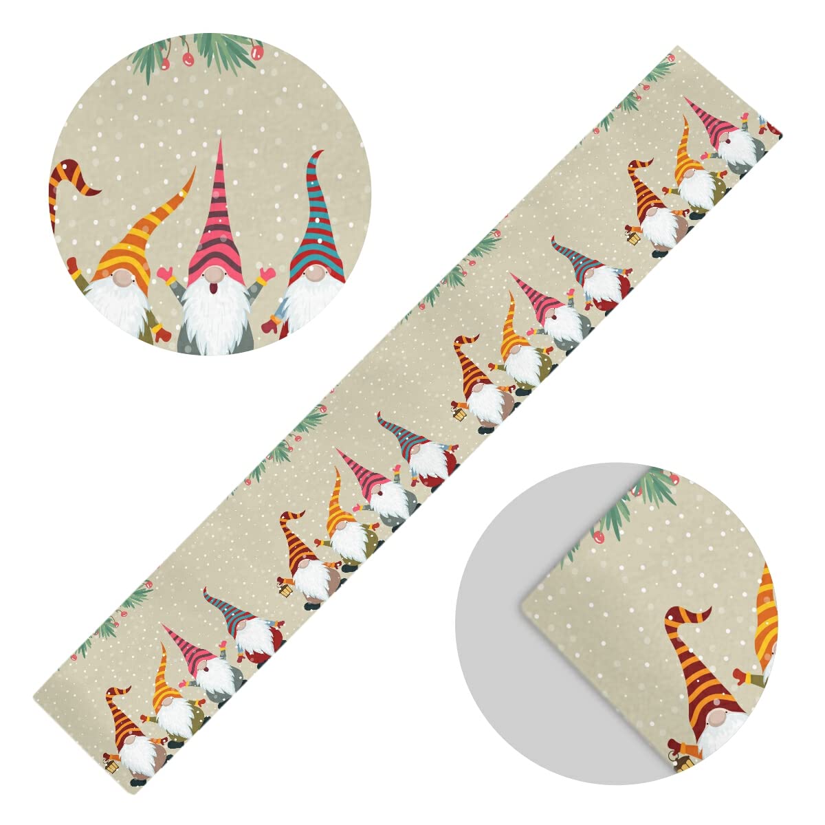 SUABO Christmas Gnomes Table Runner - Snowfall Holiday Table Decor for Christmas Party, Winter Festival & Home Decoration | Polyester Cotton Fabric | Perfect for Dining Table, Fireplace Mantel & Holiday Gatherings