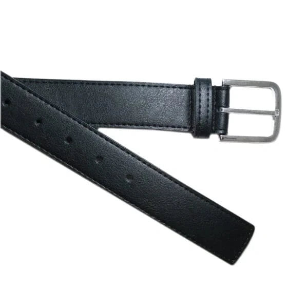 Bo Silver Buckle Vegan Leather Belt for Men & Women - Stylish Black Casual & Dress Waistband - Perfect for Office, Travel & Everyday Wear