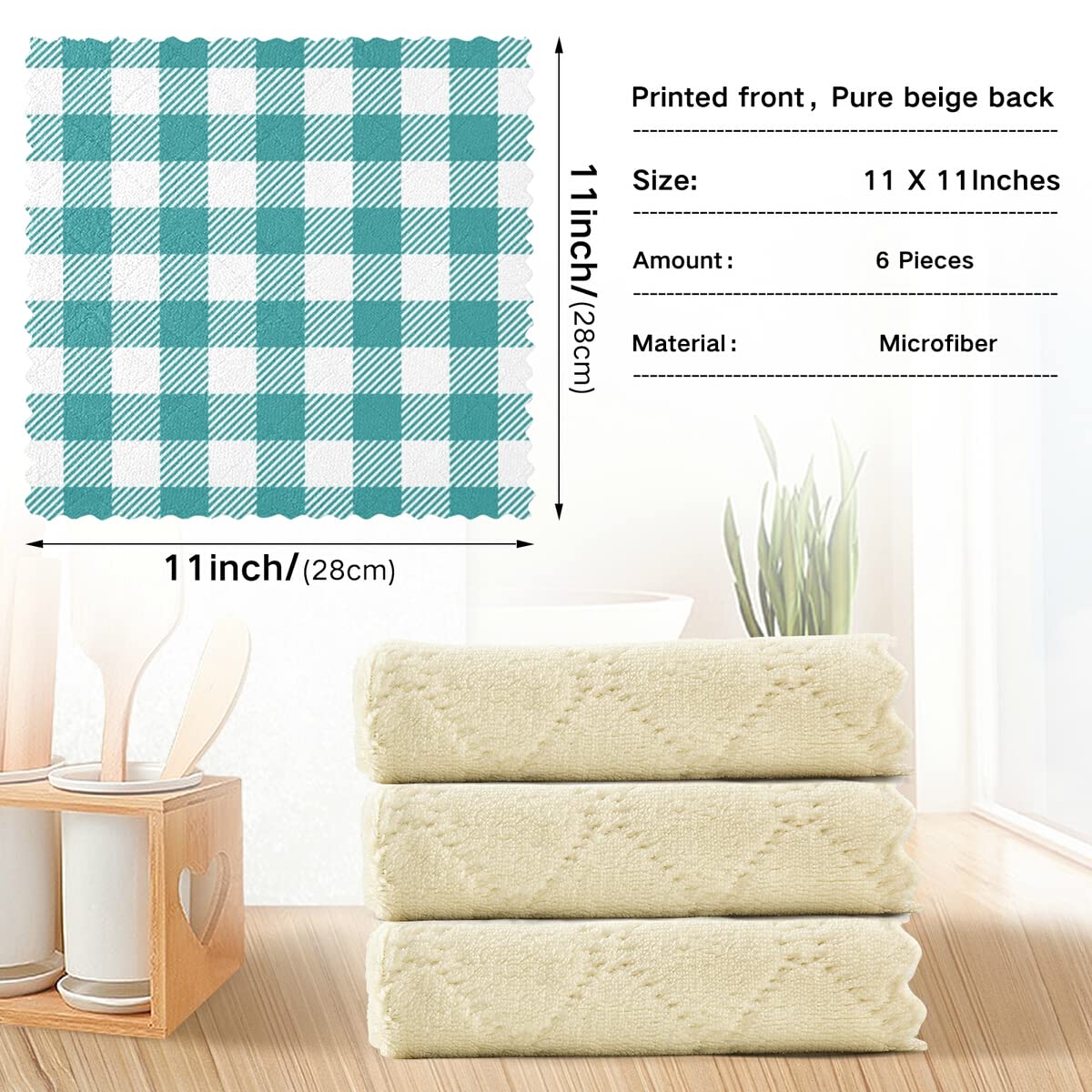 DOMIKING 6-Pack Reusable Absorbent Kitchen Towels - Teal Buffalo Plaid Dish Cloths, Hand Towels & Cleaning Rags for Dishes, Countertops & Household Chores (Eco-Friendly Kitchen Accessories)