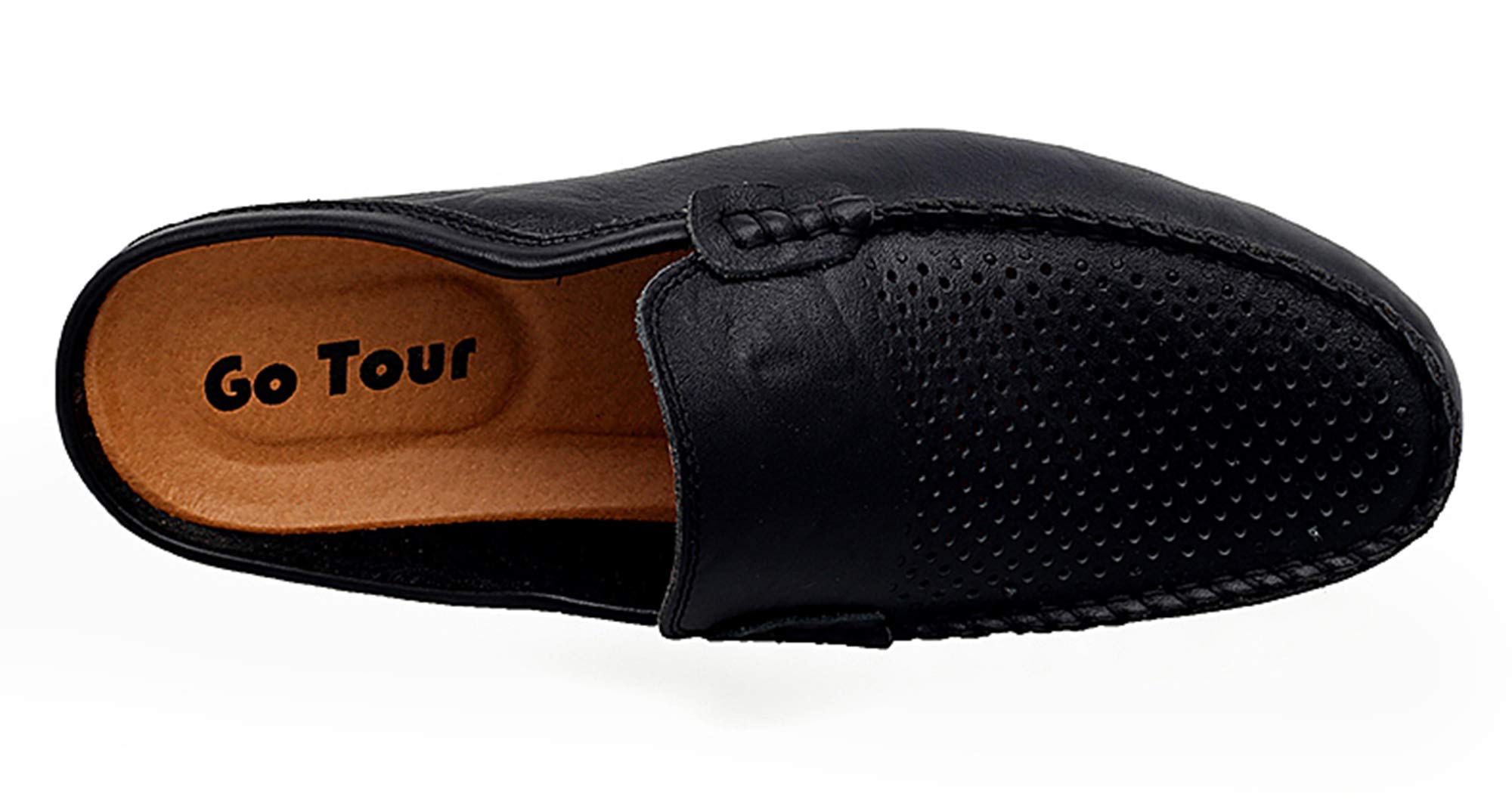 Go Tour Men's Breathable Leather Mules Clogs - Slip-On Casual Loafers & Slippers for Home, Office & Outdoor Walking