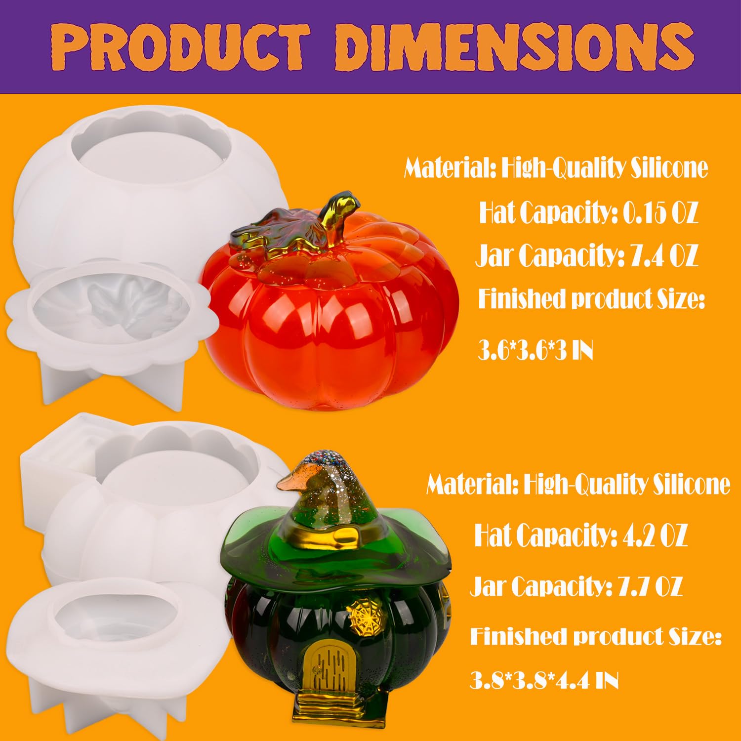 Halloween Resin Molds - 2 Pack Pumpkin Jar Silicone Molds with Witch Lid for DIY Epoxy Crafts, Jewelry Making & Candy Storage | Perfect for Halloween Decorations, Party Favors & Handmade Gifts