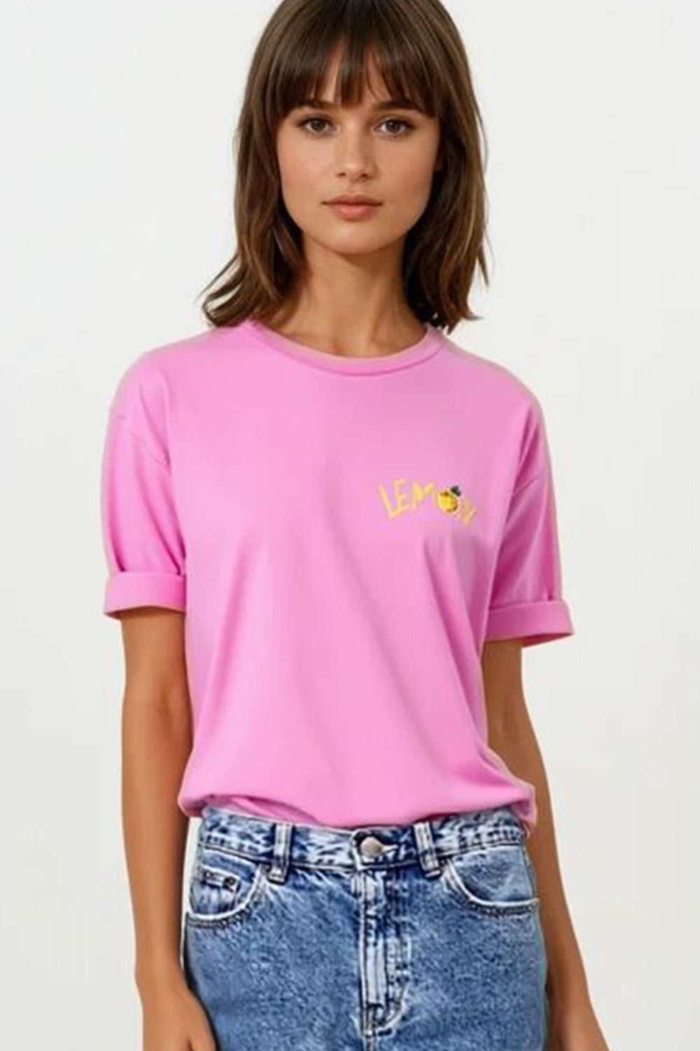 Italian Made Pink T-Shirt with Lemon Print - Casual Summer Wear for Women & Girls