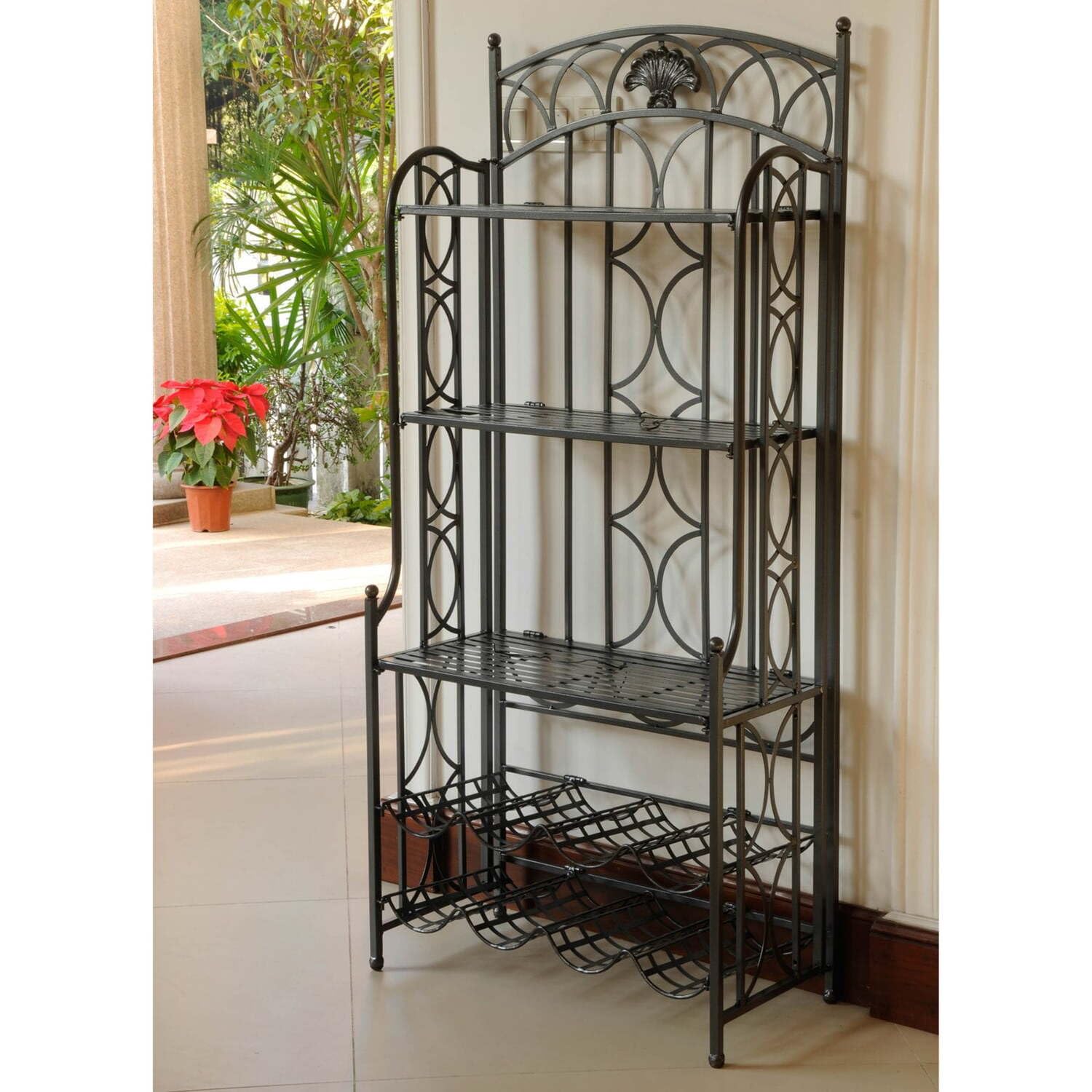 International Caravan 5-Tier Iron Baker's Rack & Wine Storage Shelf - Perfect for Kitchen Organization, Pantry Storage, and Wine Display