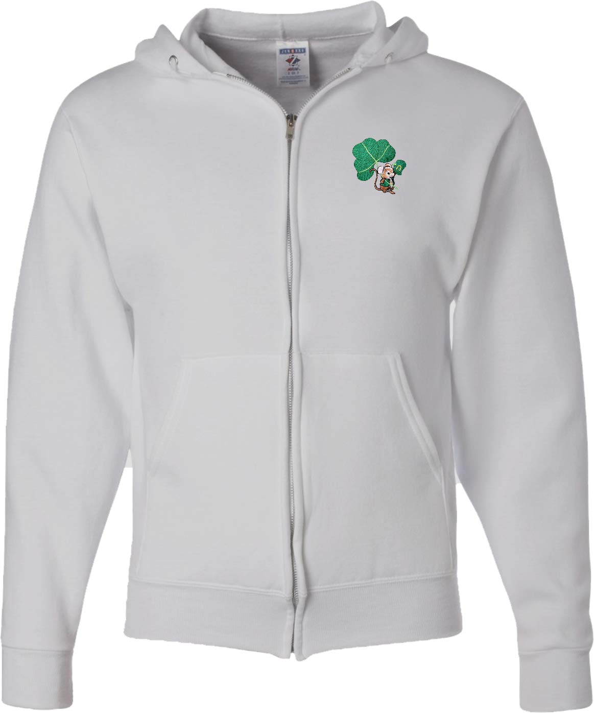Lucky Irish Mouse Patch Pocket Print Full Zip Hoodie for St. Patrick's Day | Cute St. Paddy's Day Sweatshirt for Men & Women | Perfect for Parties, Parades & Irish Celebrations