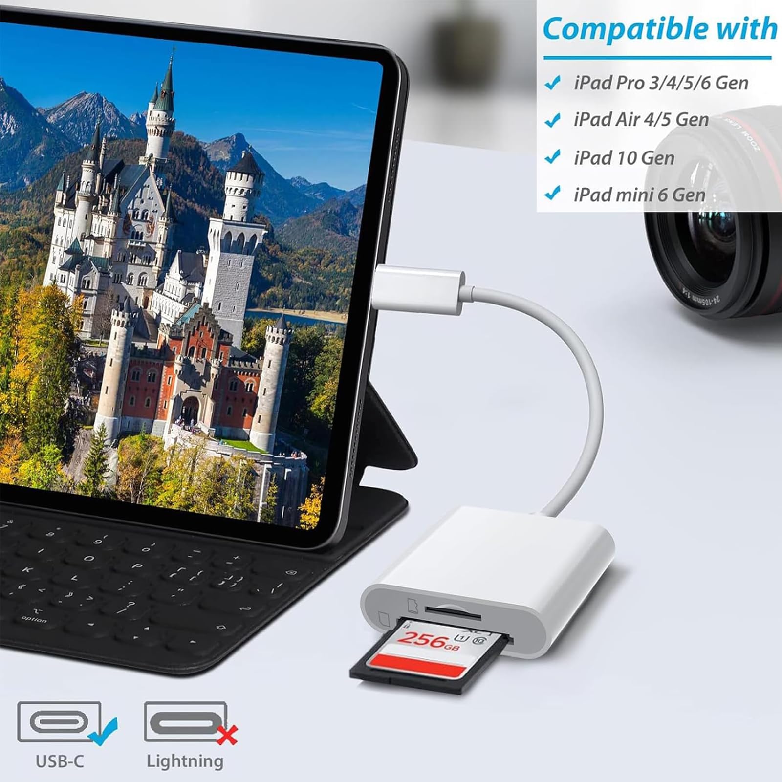 2-in-1 USB C SD Card Reader - High Speed Memory Card Adapter for MacBook, iPad Pro, Samsung Galaxy - Perfect for Photographers & Content Creators